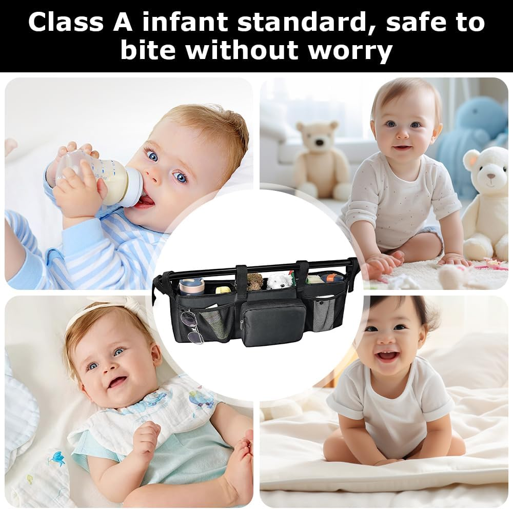 Universal Stroller Organizer, Double Parent Console with Insulated Cup Holders, Large Storage Bag for Diapers, Bottles & Toys, Fits Side-By-Side & Single Strollers, Black image number 5