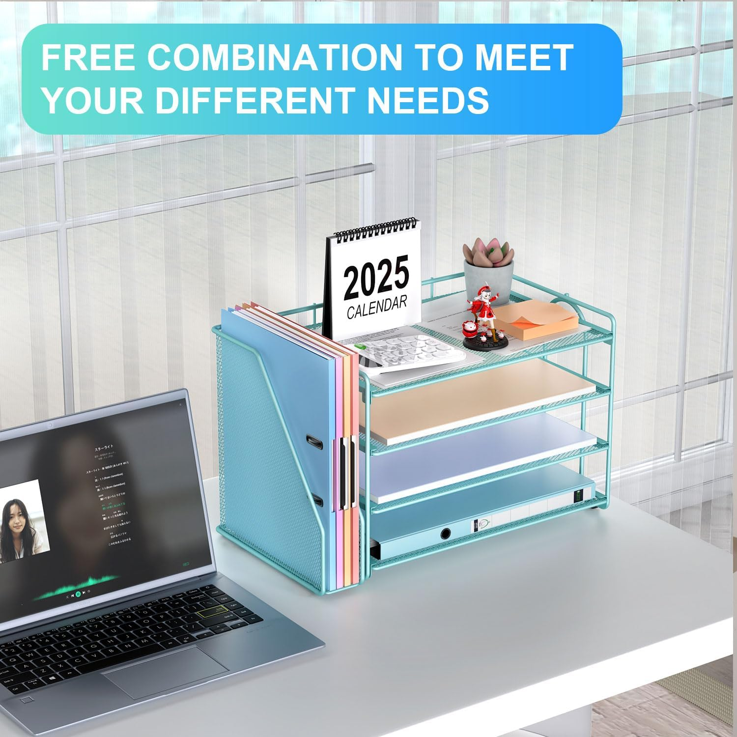 Gianotter 4-Tier Paper Organizer with Magazine Holder, Desk Organizers and Accessories, Desk Accessories & Workspace Organizers, File Organizer for Office Supplies Storag (Blue, 4-Tier)
