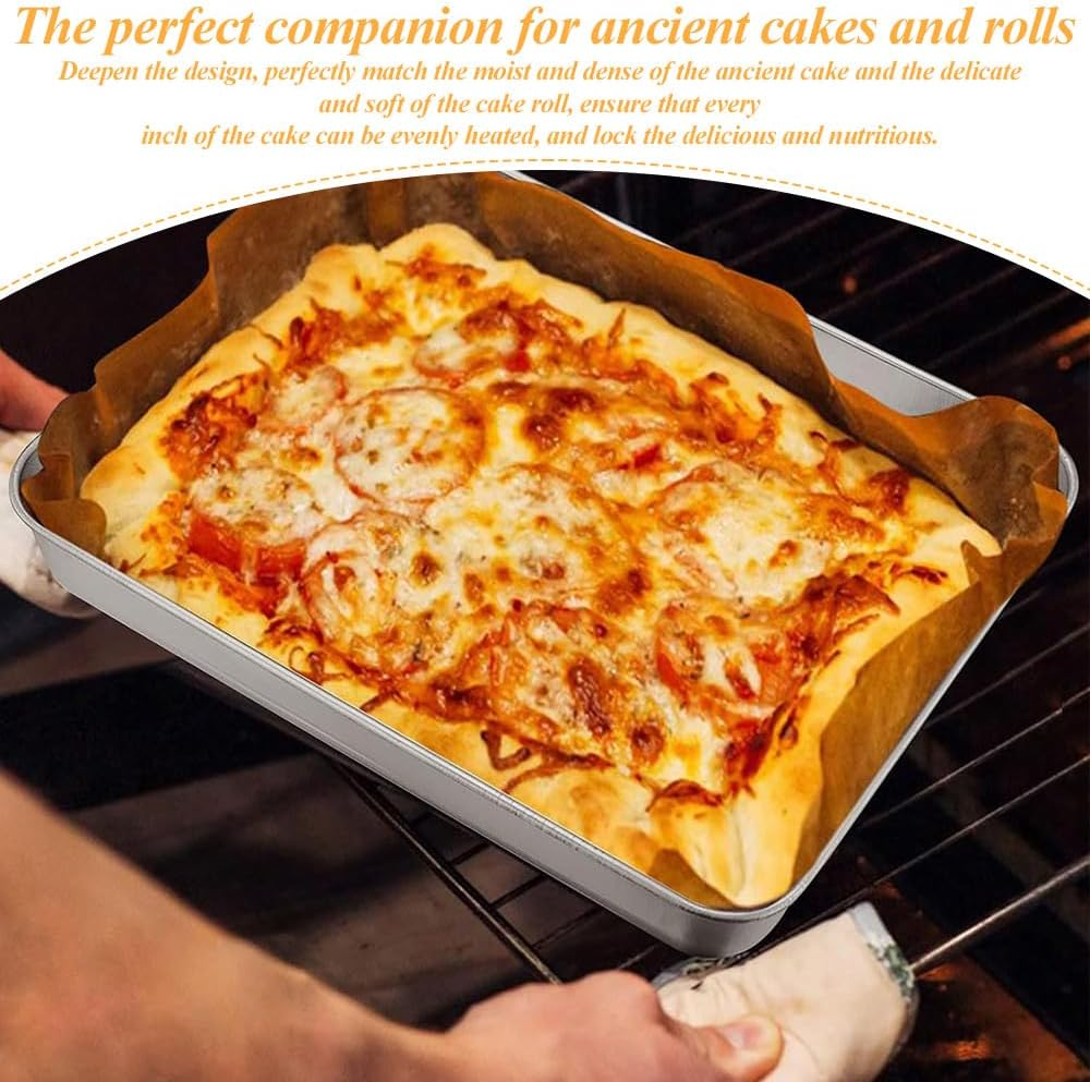 Baking Sheet Set of 3, Stainless Steel Baking Tray, 26/31/40CM, Healthy & Heavy-Duty, Easy Clean Plate, Rectangle Bakeware Set, for Lasagna Cake Brownie image number 1