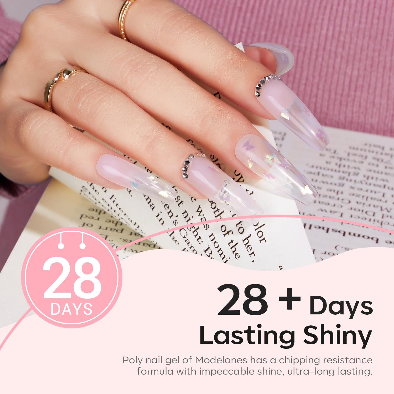 Modelones Poly Nail Gel Kit - 30ML 2 Colors Clear Nude Pink Extension Gel with Slip Solution Builder Enhancement Starter All-In-One Technician French Art DIY Home image number 1