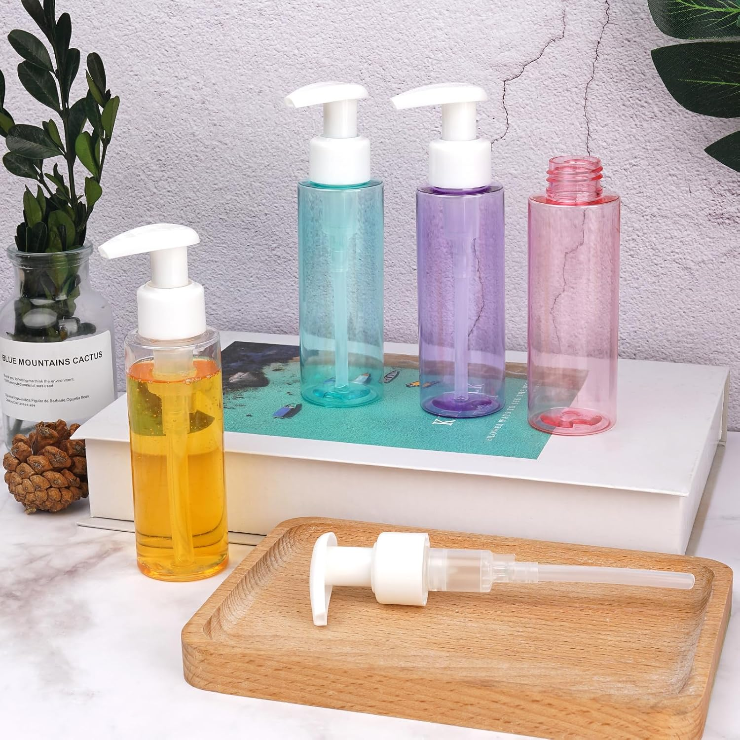 Travel Bottles Plastic Pump Bottle Dispenser TSA Approved 3.4Oz/100Ml 4 Pack Travel Refillable Shampoo and Conditioner Bottles Empty Travel Size Bottles for Cosmetic, Lotion, Liquid Soap (Mixcolor) image number 2