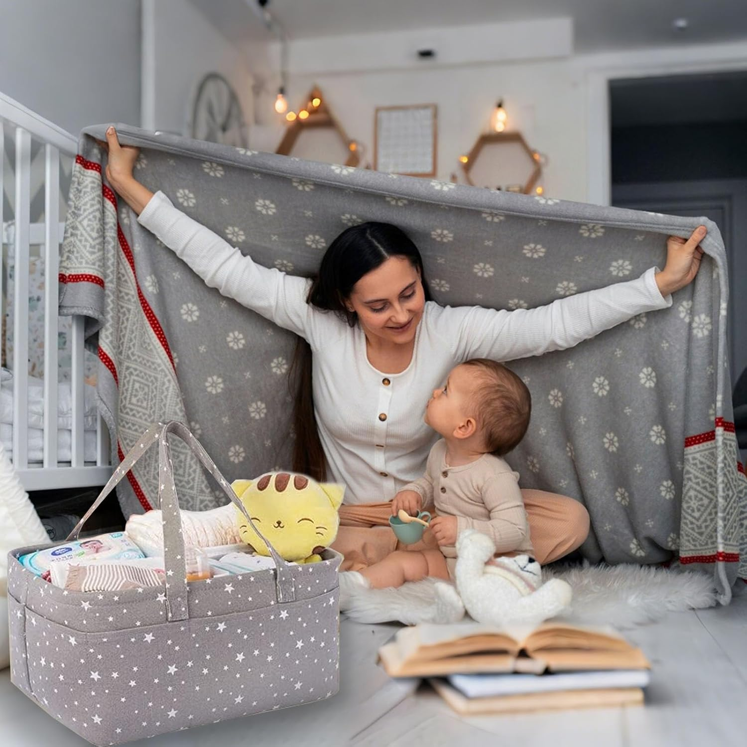 Portable Baby Diaper Caddy Organizer - Storage Basket & Tote Bag for Diapers & Wipes - Newborn Essentials（ Grey） image number 1