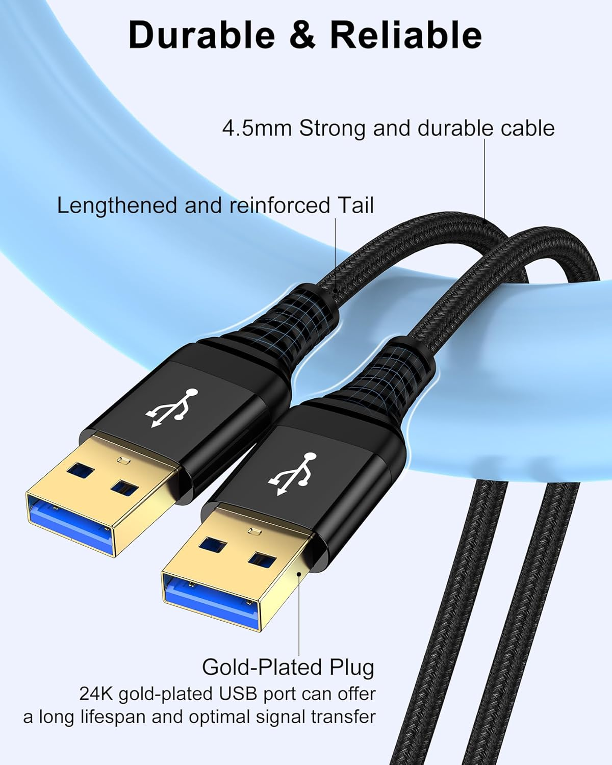 USB to USB Cable 10Ft, Male to Male USB a to USB a Cable for WD Hard Drives, PC, Mac, Laptop, PS4, Xbox - USB 3.0 Type a Impresora Long Usba to Usba Cord, High-Speed Data Transfer Cable, 10 Foot