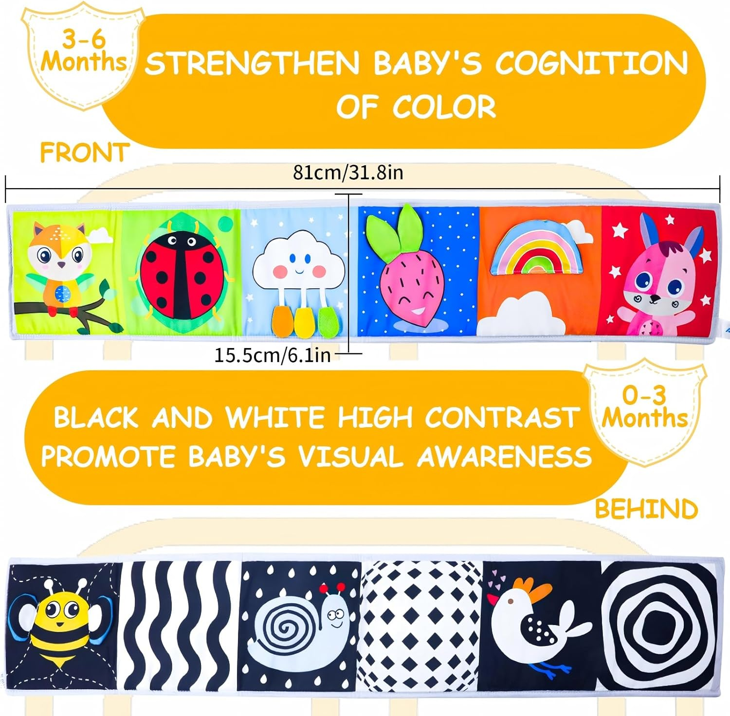 Baby Toys 0-6-12 Months, Tummy Time High Contrast Newborn Toys 0-3 6 Months, Baby Boy Girl Gifts, Visual Stimulation Learning Activity Cards, Soft Baby Book, Montessori Infant Toys 0-12 Months