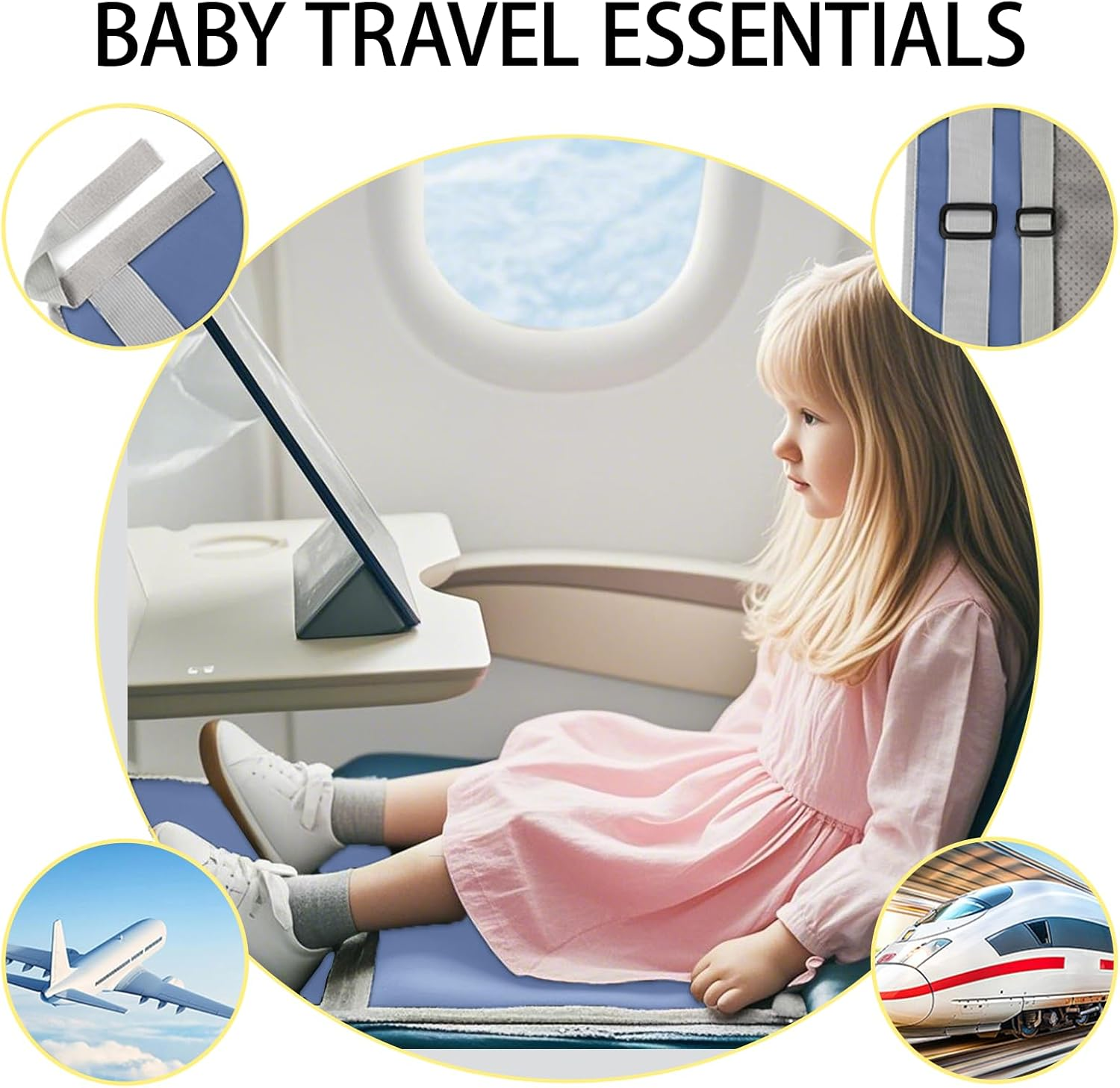 Blue Airplane Bed for Toddler 76&times;44.5Cm, Airplane Seat Extender for Travel Waterproof Lightweight Airplane Foot Hammock Suitable for All Aircraft Seats,Comfortable Flight Companion for Your Child image number 2