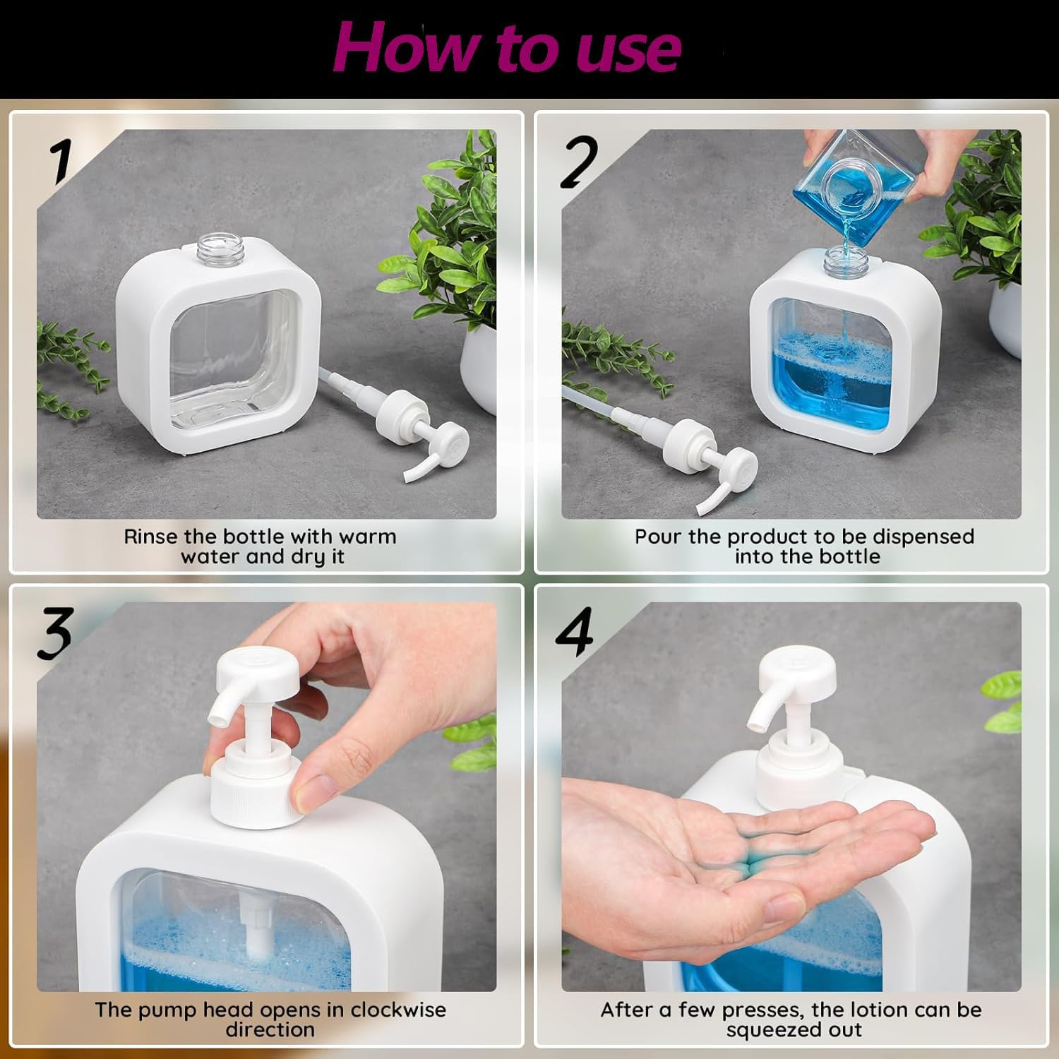 Taicols Shampoo and Conditioner Dispenser, 2Pcs 500Ml Black Soap Dispenser, Pump Bottle in Plastic, Refillable Shower Bottles with Labels,Bathroom Soap Dispenser Set,Modern Dish Soap Dispenser (White) image number 4