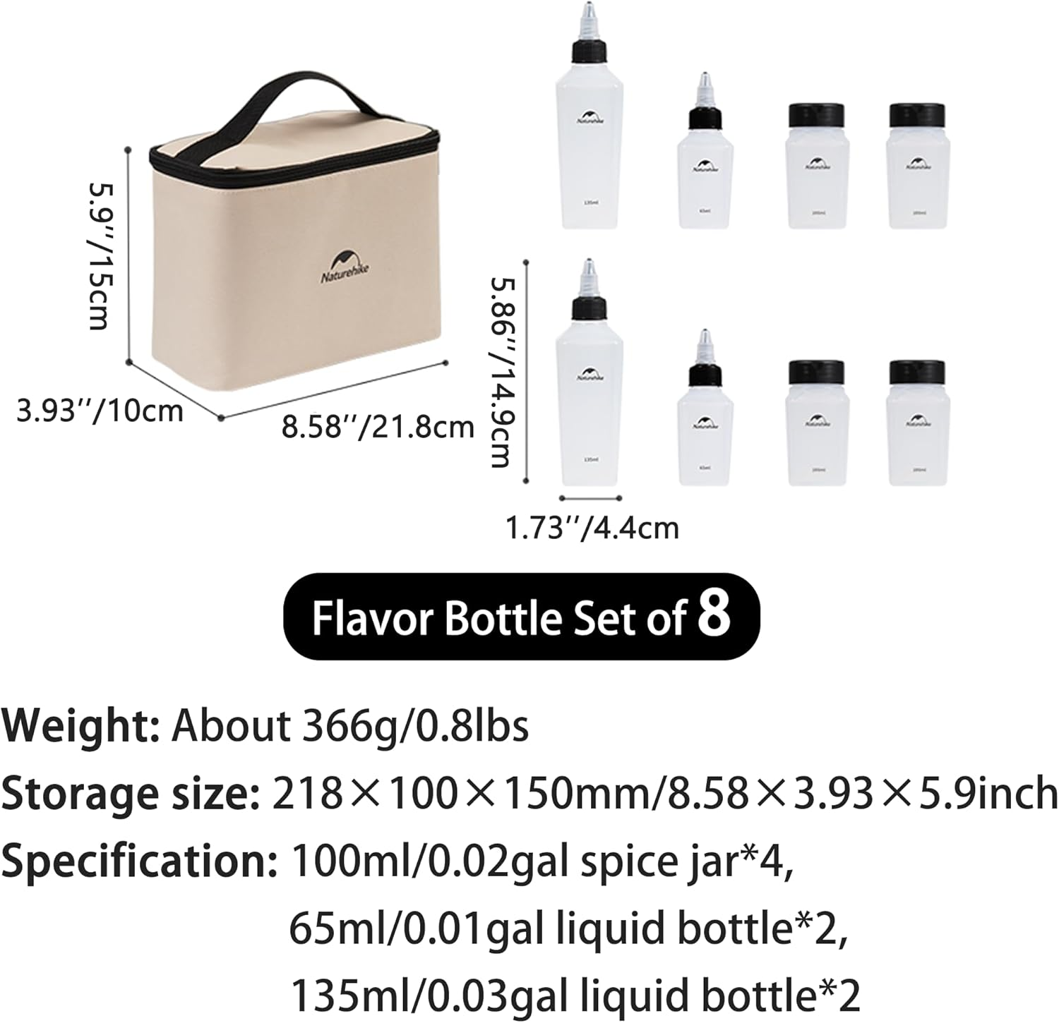 Windhike Naturehike PP 6/8 Pcs-Set Travel Spice Containers, Camping Spice Kit with Separable Storage Bag, Portable Anti-Leakage Design Spice Condiment Dispenser for Picnic BBQ Backpacking Hiking (8) image number 6