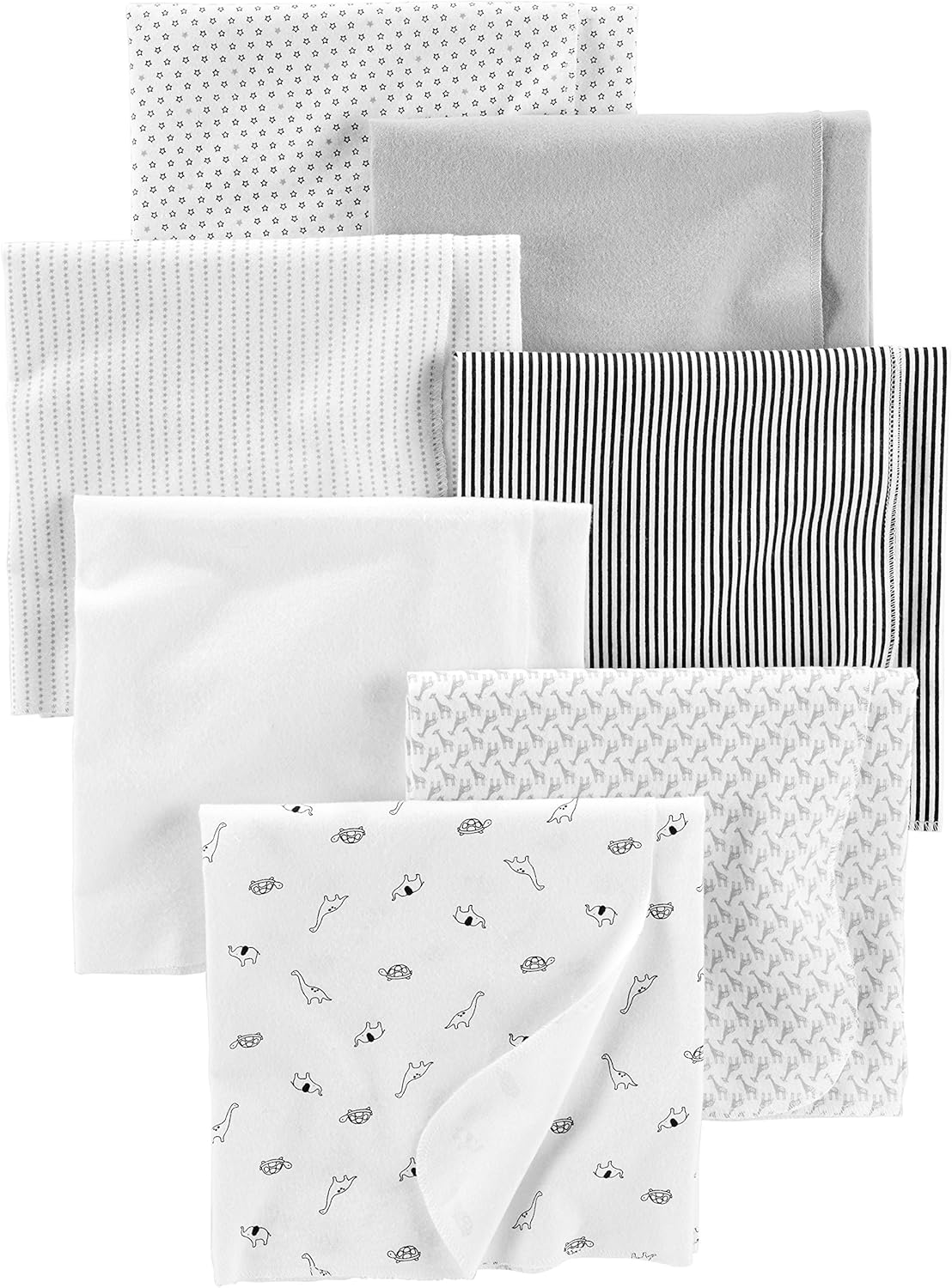 Simple Joys by Carter'S Unisex Babies' Flannel Receiving Blankets, Pack of 7, Grey/White/Black, One Size