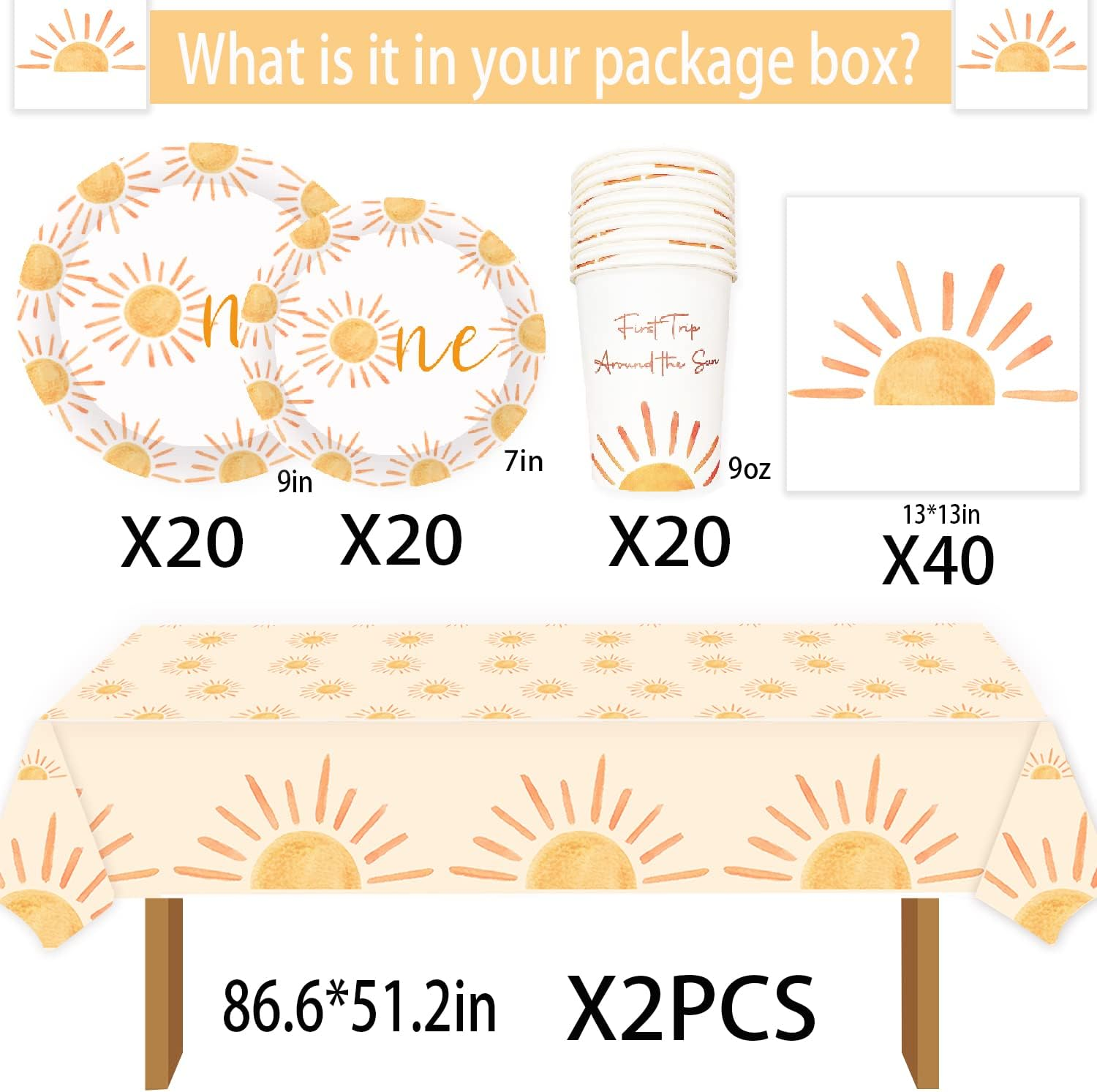 First Trip around the Sun Boho Sun 1St Birthday Decoration - 102Pcs Paper Plates, Napkins, Cups, Table Cloth - You Are My Sunshine Party Supplies image number 4