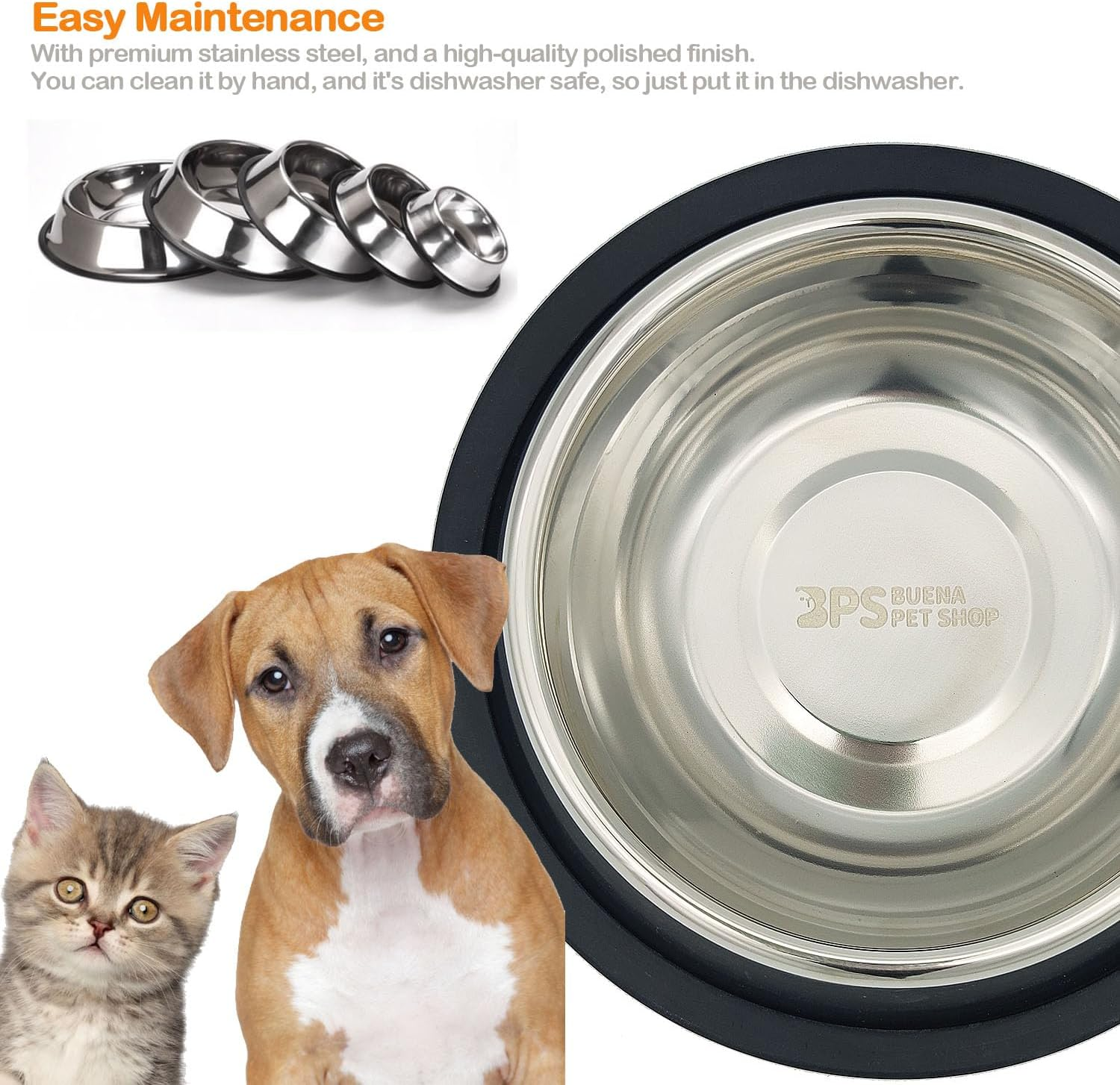 BPS&reg; 2 X Stainless Steel Dog Cat Pet Feeder Drinks Feeder - Diameter with 3 Sizes to Choose from 15.5/18/19Cm BPS-5501 BPS-5502 BPS-5503, 18Cm image number 3