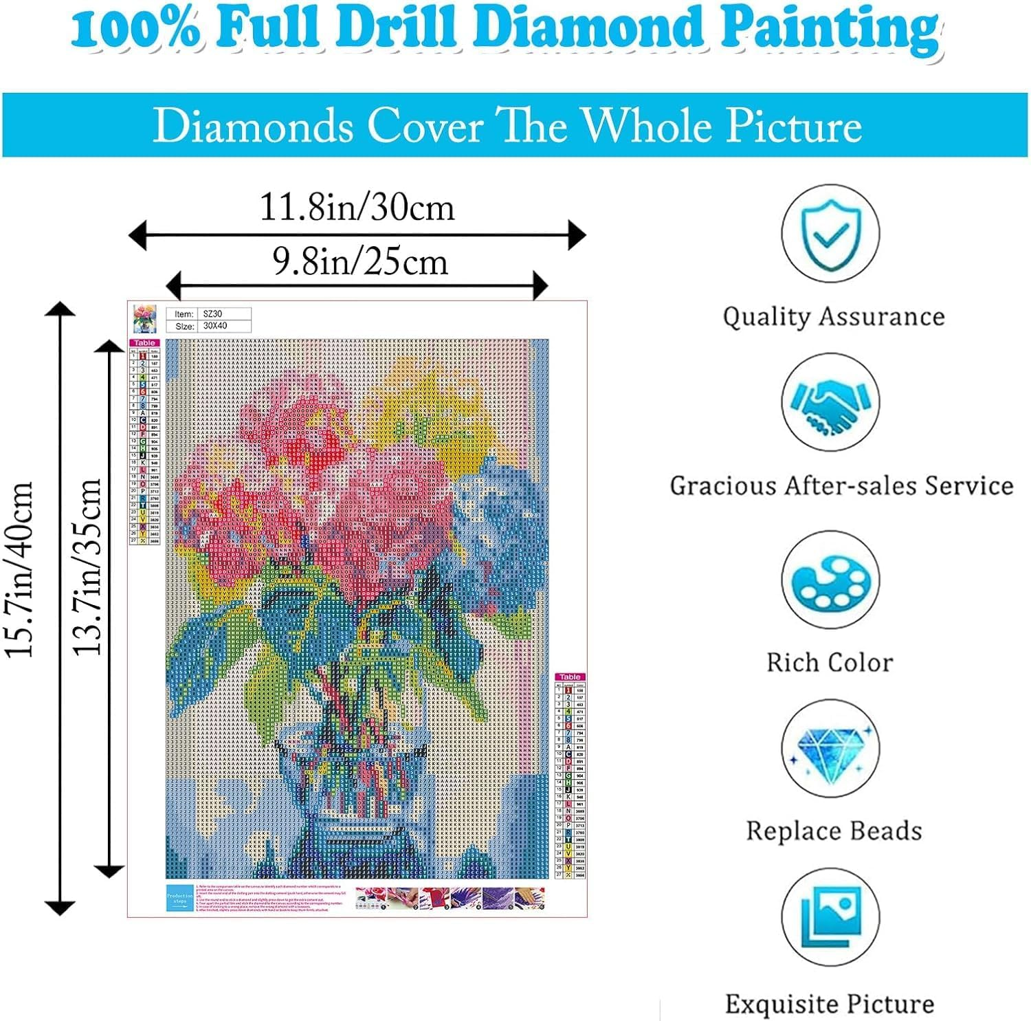 Diamond Painting Kits for Adults,Flowers Full Drill round Diamond Art Diamond Dots Suitable Home Wall Decor Gem Art 12X16Inch image number 3