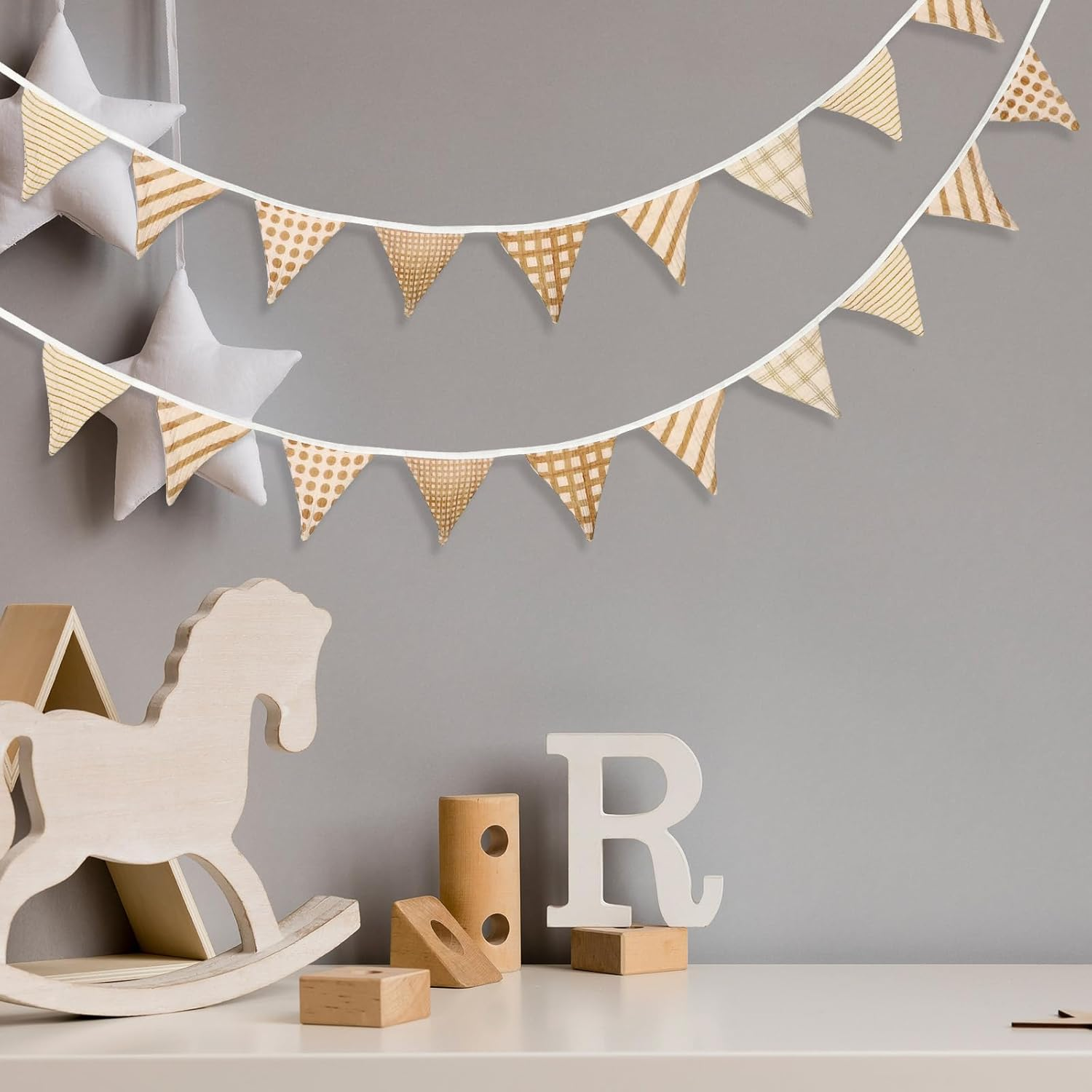 Oudain 17 Ft Pennant Banner, 2 Pcs Triangle Bunting Flag Multicolor Baby Garland Hanging Flag Banner for Wedding Birthday Baby Shower Parties Events Nursery Decor, Each 8.5 Ft in Length (Vivid Color) image number 2