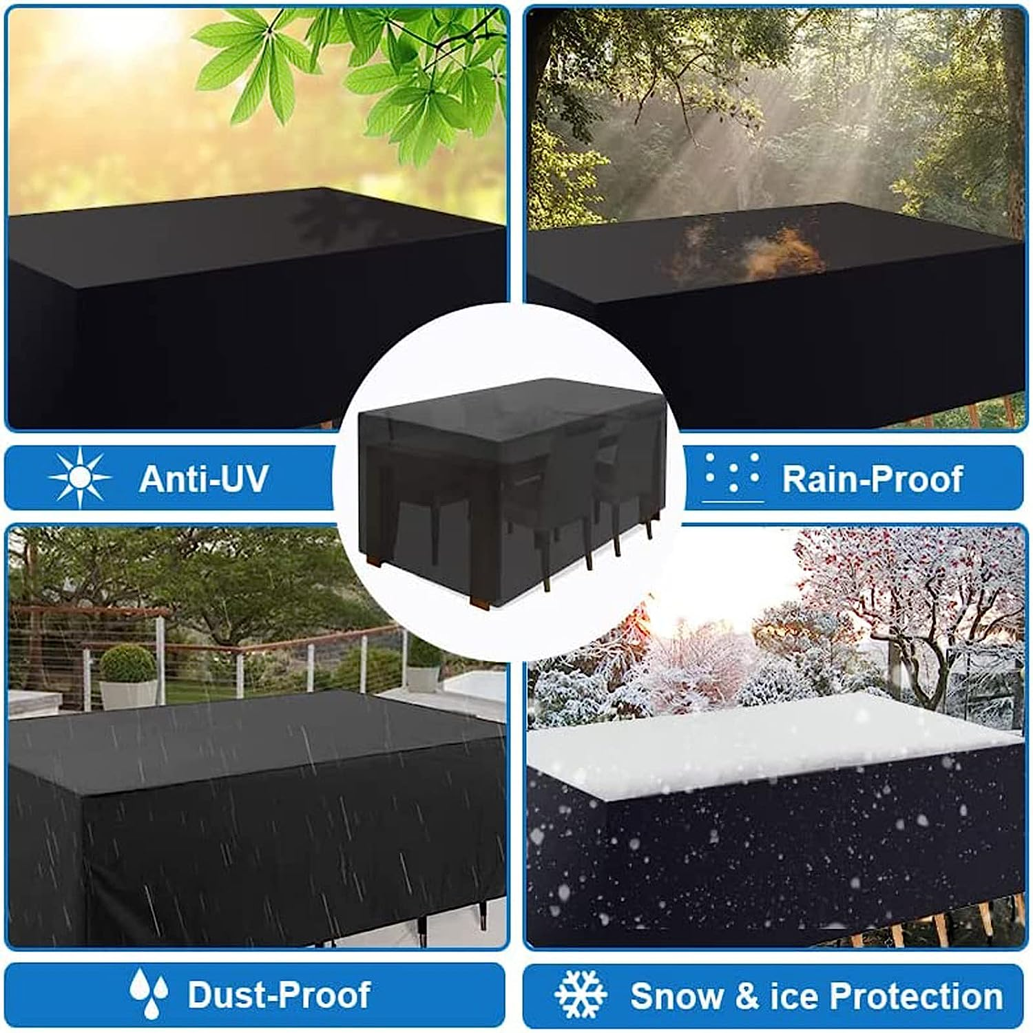 Patio Furniture Cover Waterproof Durable Heavy Duty 210D Oxford Rectangular Outdoor Sectional Sofa Set Covers Wind Dust Proof Anti-Uv for Outdoor Picnic Table, Dining Furniture (242*162*100Cm) image number 2