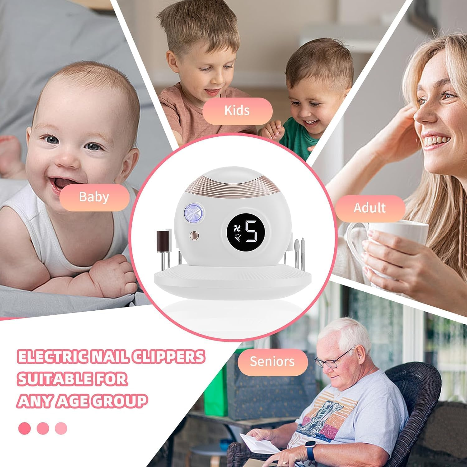 Baby Electric Nail Grinder, Electric Nail Clippers, Adult Automatic Nail Clippers, Nail Polishers Anti-Splash image number 6