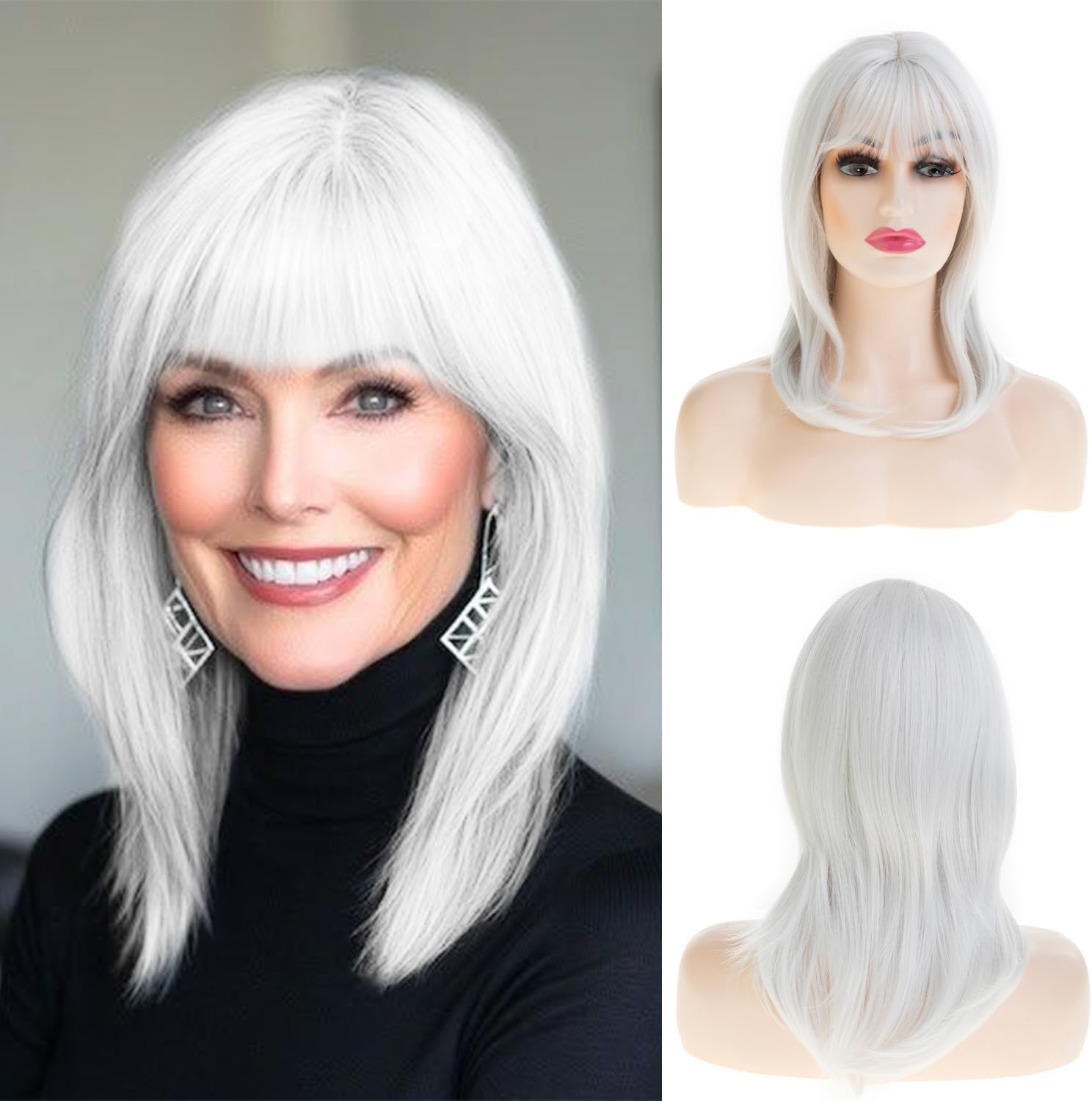 Beweig Brown Wig with Bangs for Women, Natural Curly Bob Wig with Side Bangs, Synthetic Heat Resistant Wigs for Daily Party