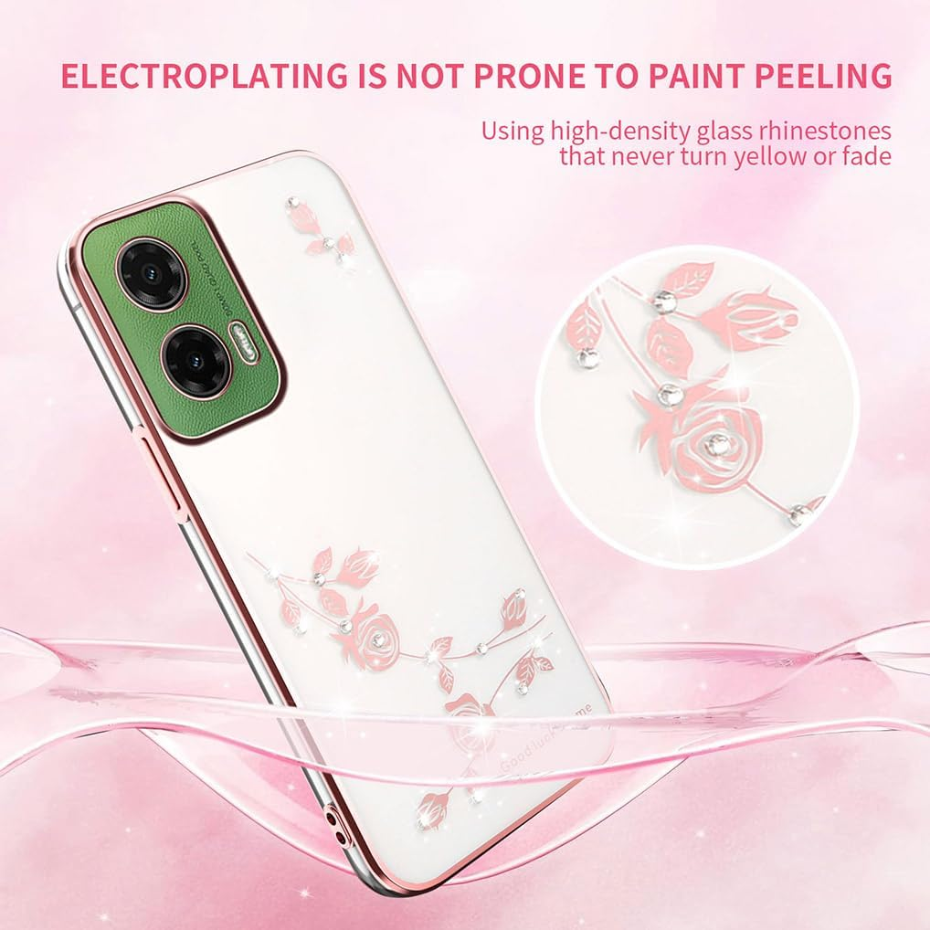 SEAHAI Case for Motorola Moto G35 5G, Cute Floral Flower Pattern Clear Girls Case Fashion Slim Soft Silicone TPU Bumper Ultra Thin Transparent Shockproof Cover - Pink image number 6