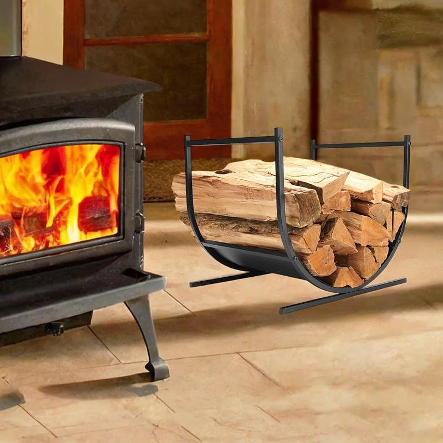 Firewood Rack Firewood Log Rack Metal Firewood Storage Bracket Indoor image number 4