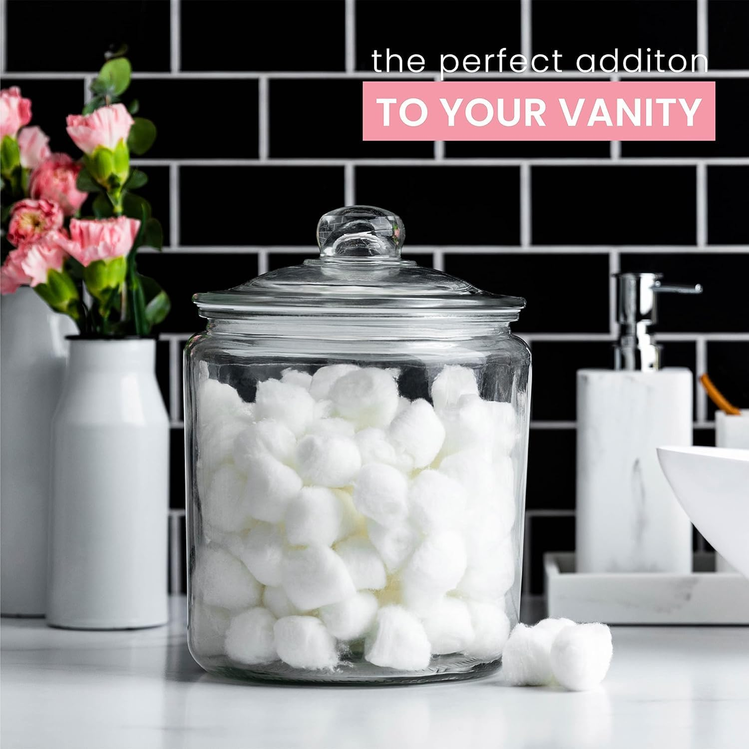 WDOPEN Glass Cookie Jar Large Glass Jars with Lids, Airtight Storage Clear Containers for Cookie, Candy, Flour, Sugar, Coffee, Set of 2 image number 2