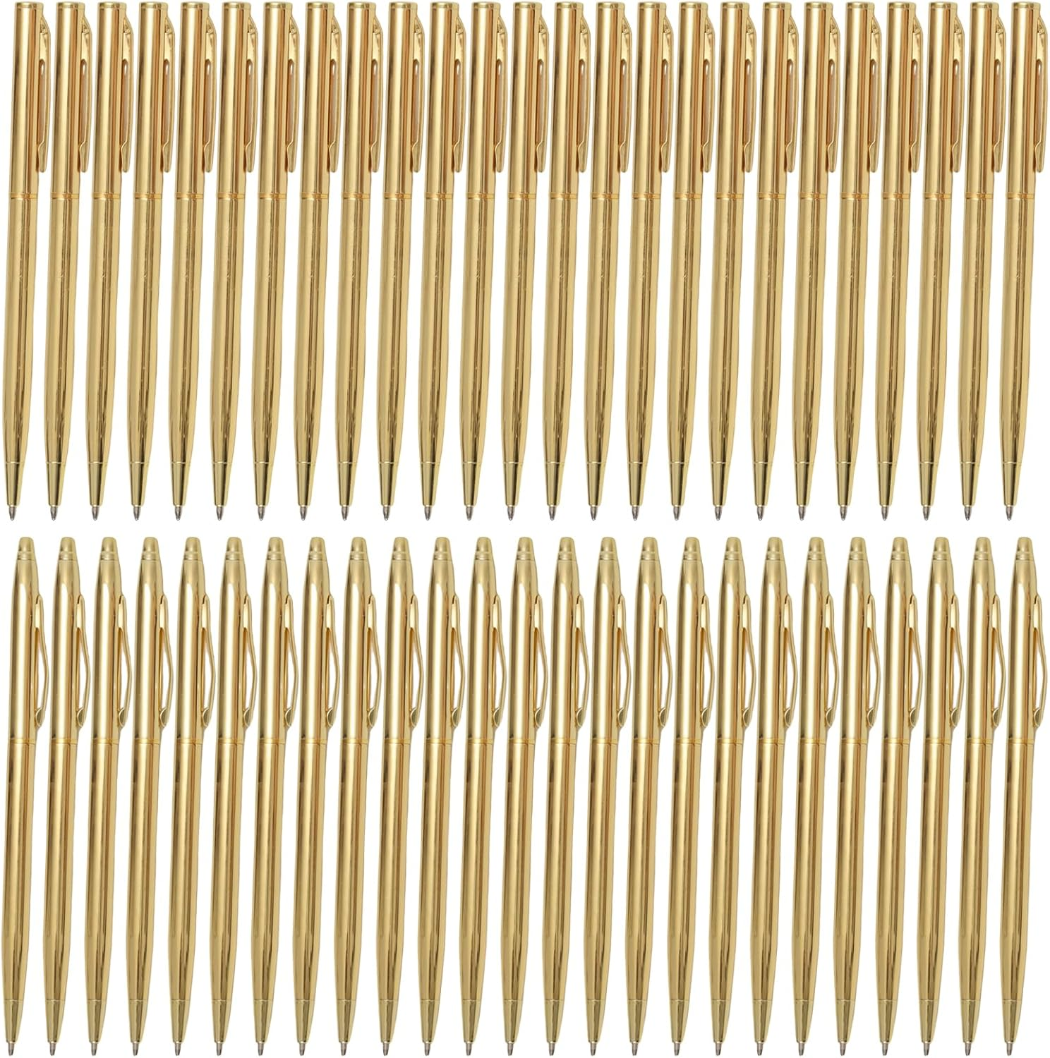 50 Pcs Gold Metal Pens Retractable Ballpoint Pen Bulk Slim Ballpoint Pens 1Mm Medium Point Pens with Black Ink for Wedding School Business Office Supplies (Modern, 50) image number 6