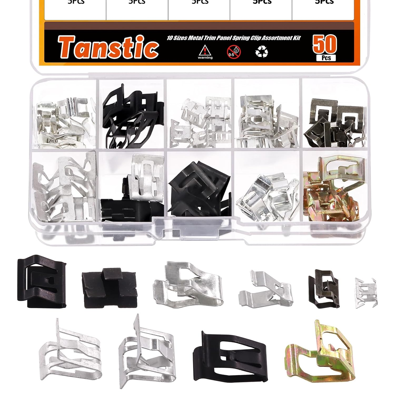 Tanstic 50Pcs 10 Sizes Metal Trim Panel Spring Clip Kit, Including 1# 2# 3# 4# 5# 6# 7# 8# 9# 10# Metal Retainer Clips Automotive Car Interior Trim Clips Moulding Fastener Compatible with Audi VW image number 5