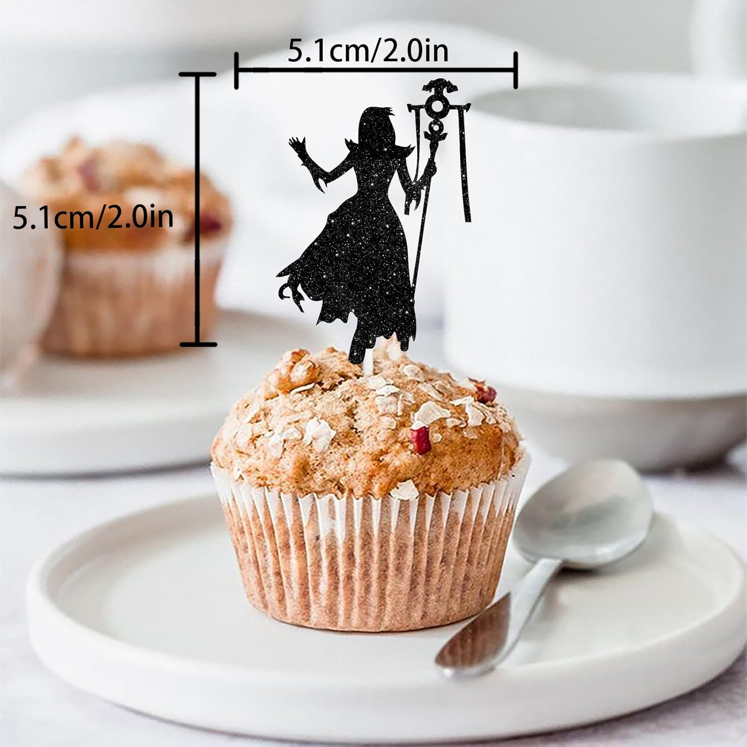 18Pcs Black Silhouette Glitter Woman Warrior Dessert Cupcake Topper Pick for Game Player Cosplay Play Gaming Sports Party Theme Decor Supplies Men Women Boys Girls Happy Birthday Party Decoration image number 5