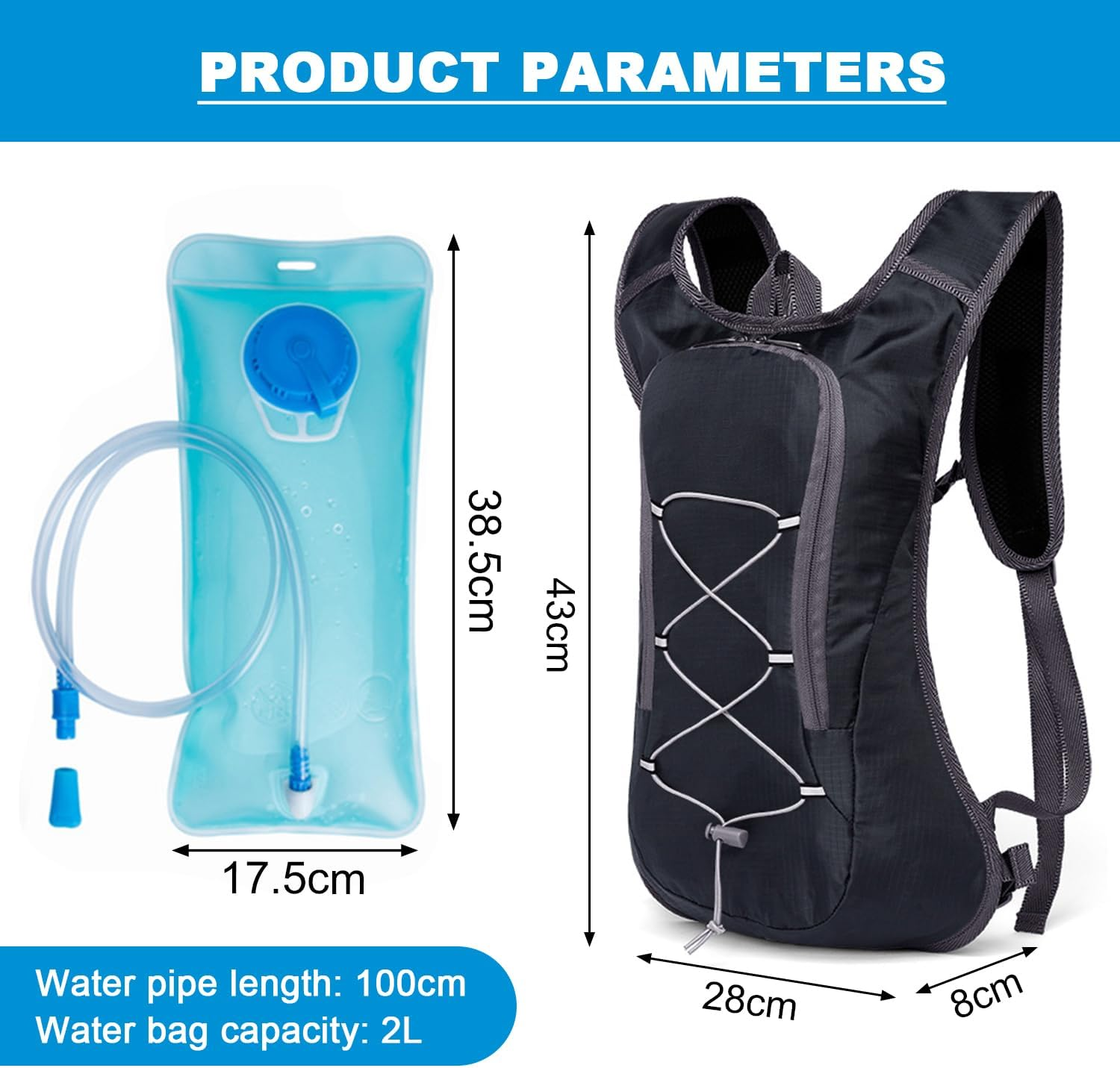 Hydration Pack, Hydration Backpack with 2L Water Bladder, Running Water Vest, Sport Hydration Water Backpack for Men Women Hiking Running Cycling Biking image number 1