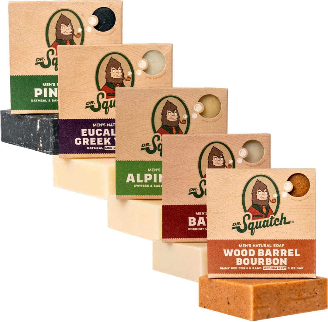 Dr. Squatch All Natural Soap Bar for Men, 5 Bar Variety Pack - Alpine Sage, Bay Rum, Pine Tar, Eucalyptus Greek Yogurt, Wood Barrel Bourbon image number 2
