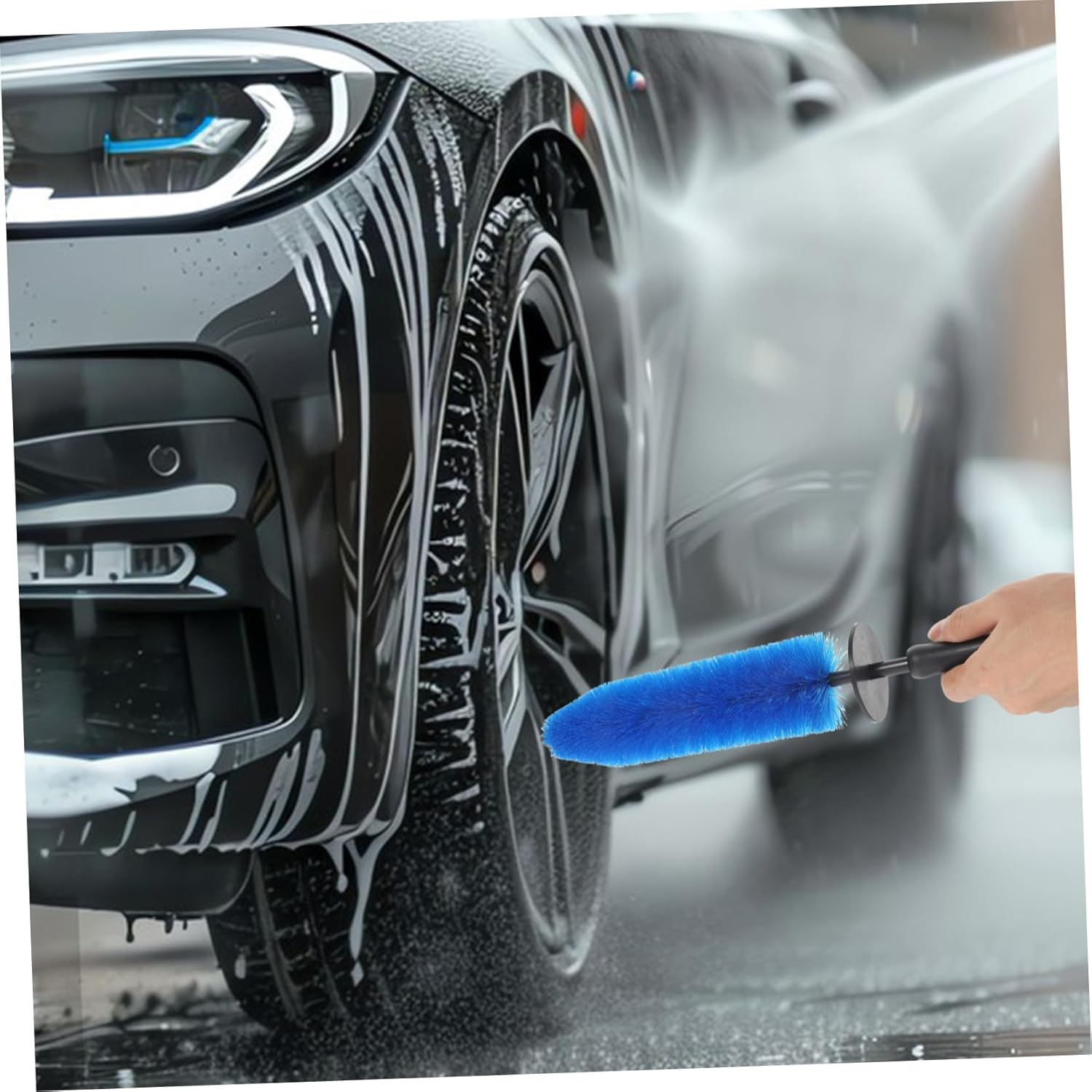JEWEDECO Car Wheel Rim Brush Portable Detailing Tool for Automotive Cleaning Blue Car Tire Brush with Fine Bristles for Wheel and Rim Maintenance image number 1