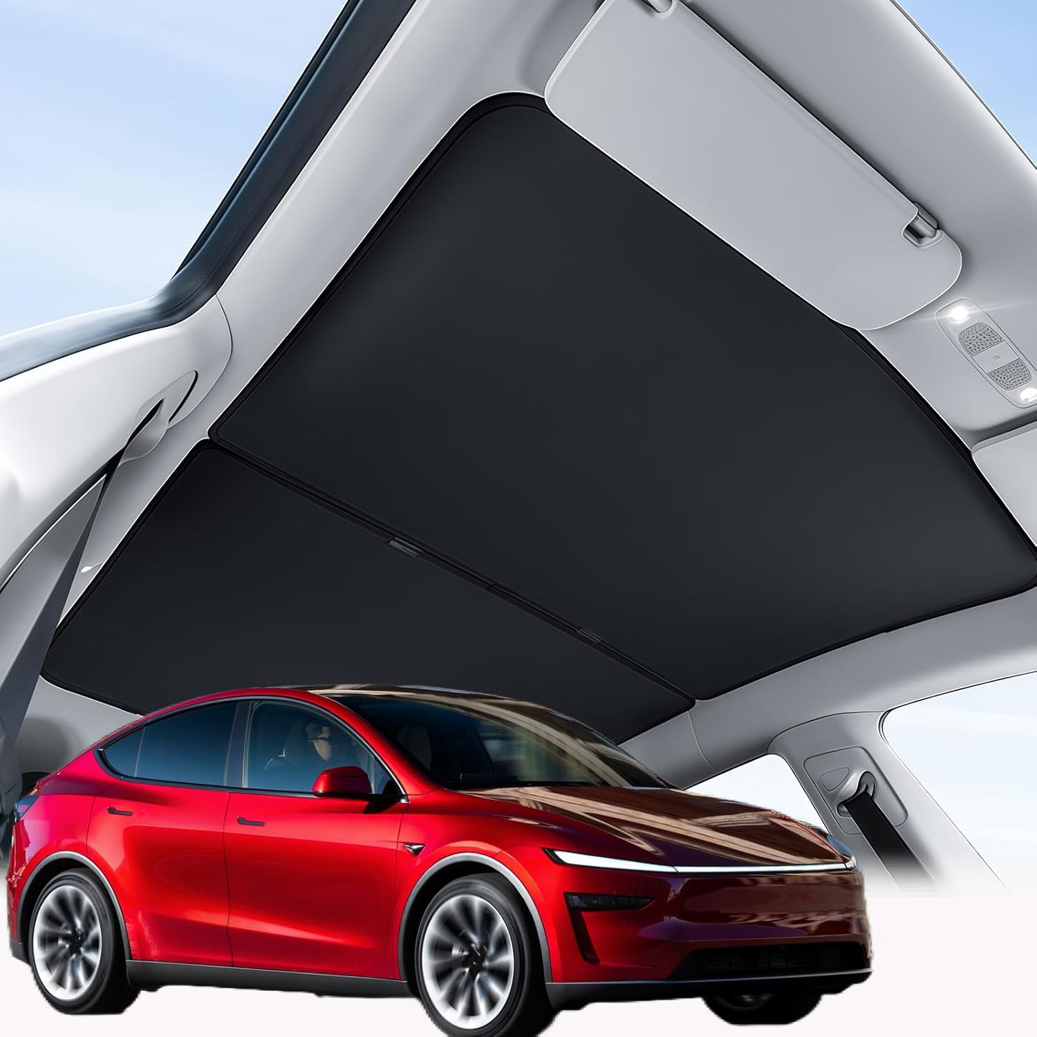 Tesla Model Y Sunshade Roof Cover,Accessories Fit 2025 2026 Tesla Juniper Sun Shade for Panoramic Glass Roof,Dual-Layer UV/IR Reflective Heat-Insulation Car Sunshade,2Pcs (Black)