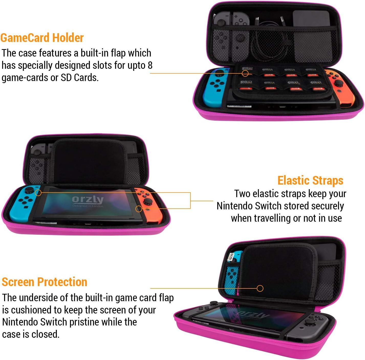 Orzly Carrying Case for Nintendo Switch OLED and Switch Console - Pink Protective Hard Portable Travel Case Shell Pouch for Nintendo Switch Console & Accessories image number 1