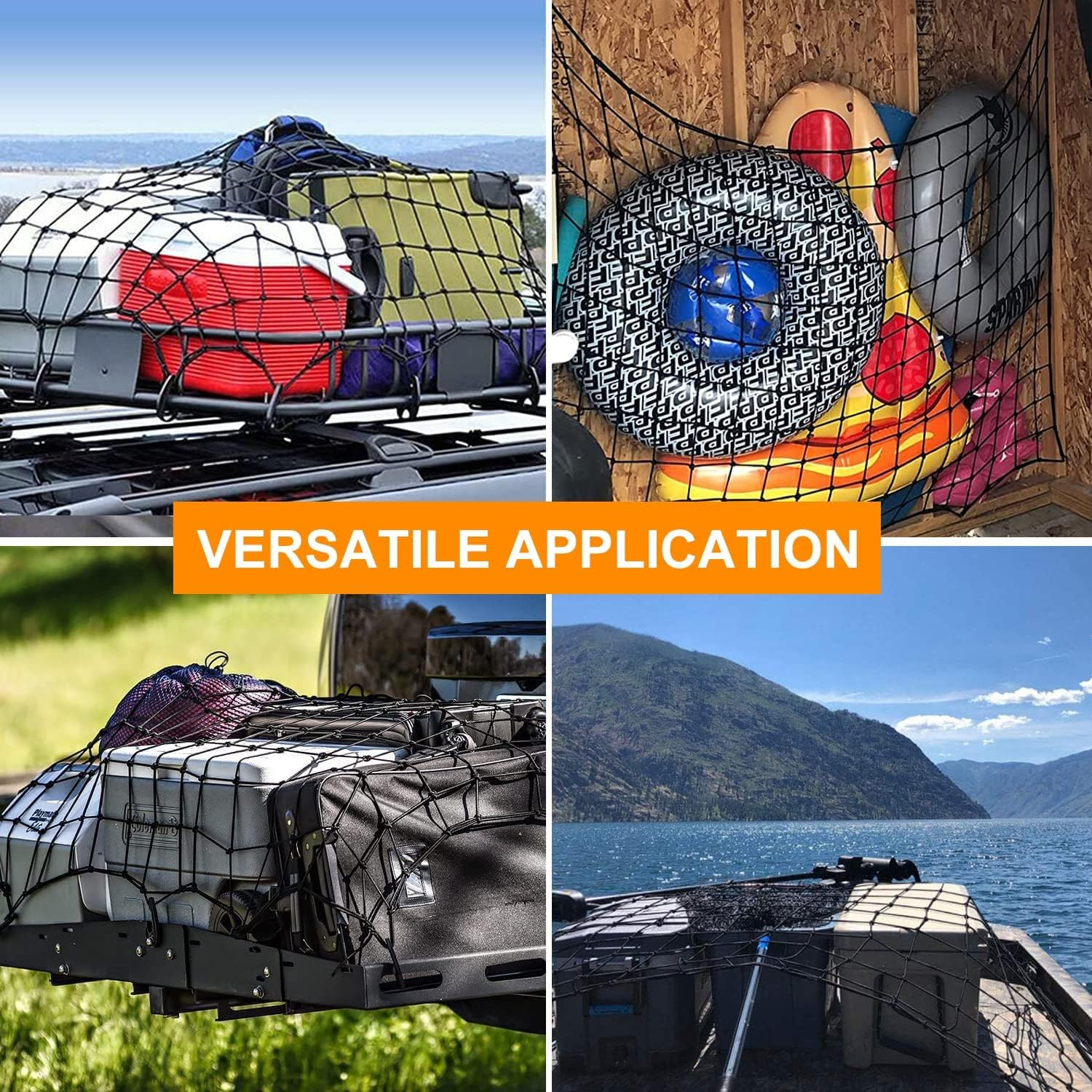 YOZOTI Roof Rack Cargo Net for Cars & Suvs - 3' X 4' Stretches to 6' X 8'- Small Cargo Net for Pickup Truck Bed W/ 12 Metal Carabiners, Compatible with Nissan Frontier, Toyota Tacoma & Chevy Colorado image number 2