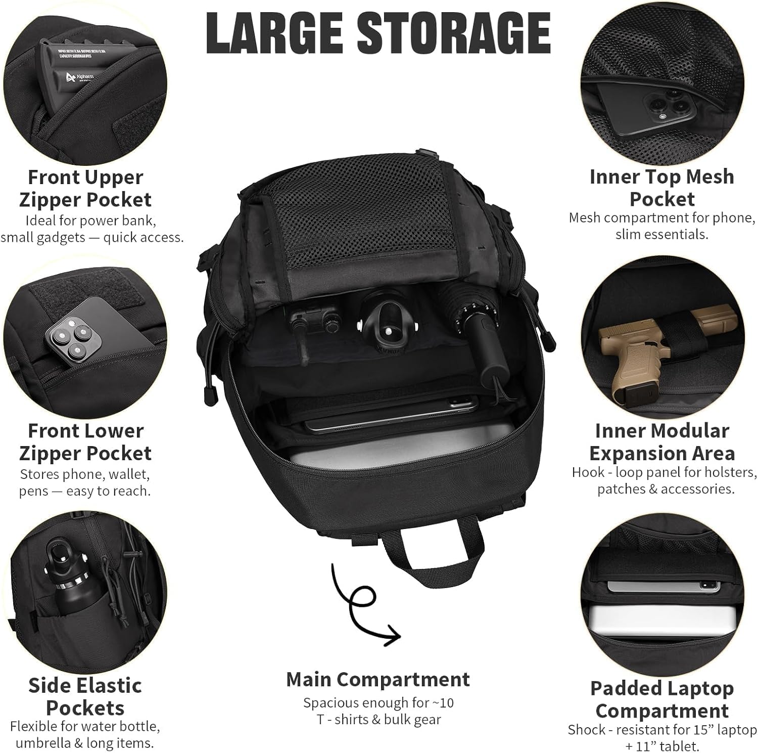 ROOT THREE 25L Tactical Backpack, Small Hiking Backpack with Expandable MOLLE Front, Biking Motorcycle Backpacks for Men image number 3