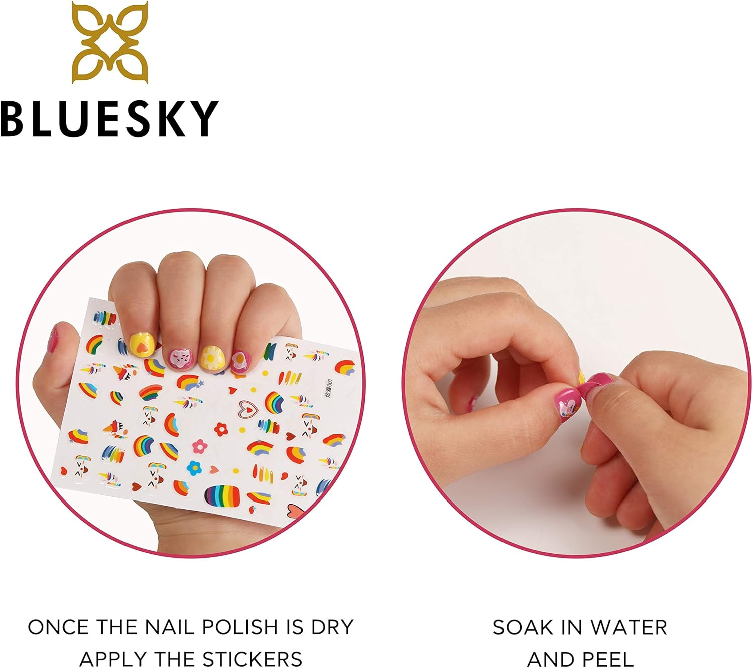 Bluesky Kids Nail Varnish Set for Girls and Boys, Peel off Non Toxic Water Based, 6 X 5Ml Colours, Hair Bow & Nail Stickers for Kids, Children&rsquo;S Nail Varnish Set image number 3