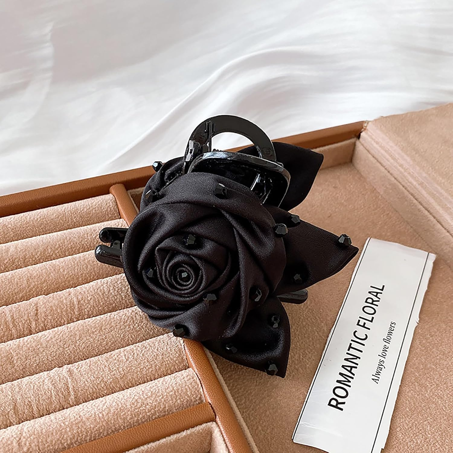 Rose Flower Hair Claws Clips for Women Black Rose Hair Claws Flower Hair Accessories for Beach Holiday Women Girls Bridal Wedding Floral Hair Clips Barrettes Accessories for Women Girls image number 3