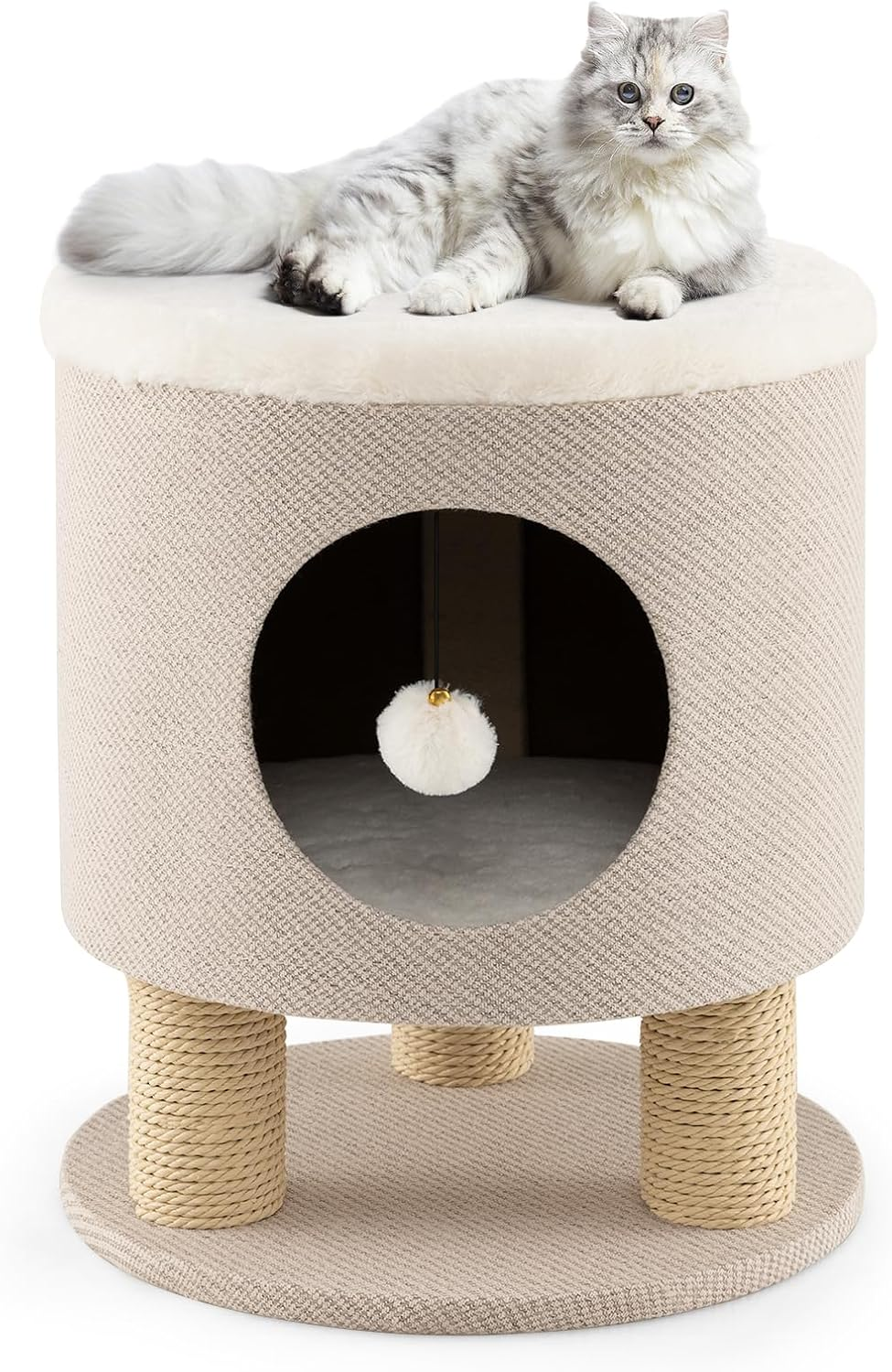 Costway Cat Condo Stool, Cat House Stool, Cat House Cube, Enclosed Cat Shelter, Small Cat Tree, Cat Furniture Bed with Scratching Post, Multipurpose Cat House (Grey, 40 X 40 X 47 Cm (L X W X H))