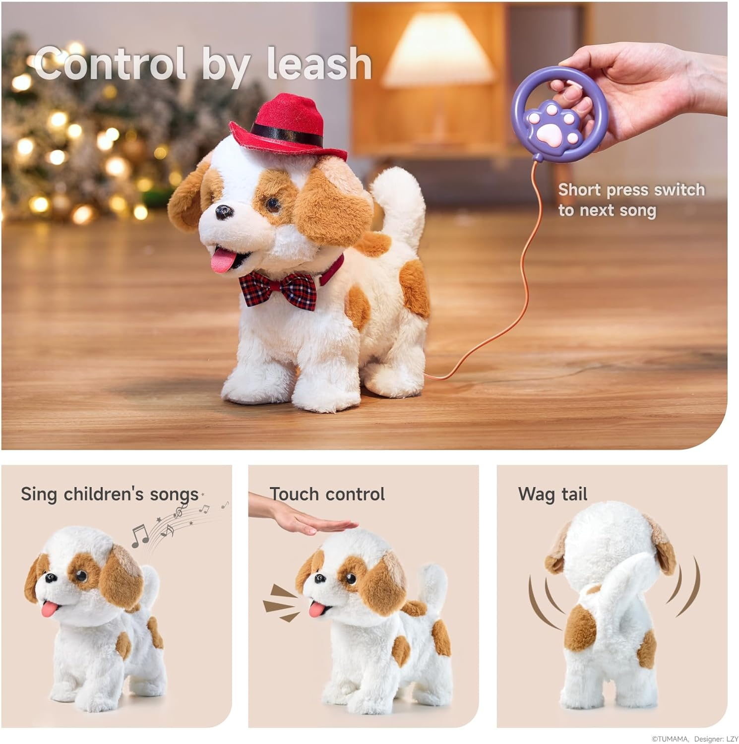 OR or TU Walking Barking Toy Dog with Remote Control Leash, Plush Puppy Electronic Interactive Toys for Kids, Wag Tail, Singing, Pretend Dress up Realistic Stuffed Dog Age 3 4 5 6 Years Old Best Gift image number 6