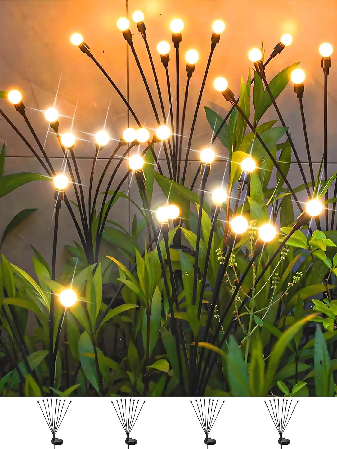 Solar Garden Lights 4 Pack Waterproof IPX5, 32 Led Solar Outdoor Lights Outdoor, Firefly Lights, Wind Swaying Dancing Light, Outdoor Decorations Light(4Pack 8Led) image number 3