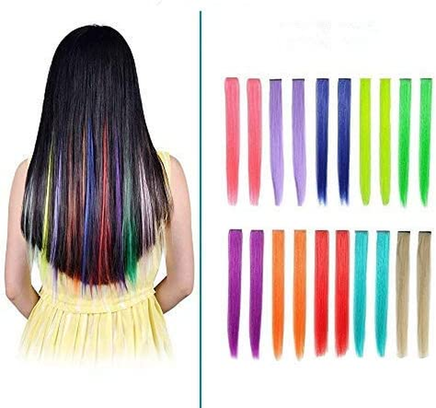 Rainbow Straight Highlight Hairpieces,20Pcs,22" Colorful Straight Hair Extensions Clip,Colored Clip in Hair Extensions,Party Highlights Colorful Clip in Hair Extensions,Straight Fashion Hairpieces image number 6