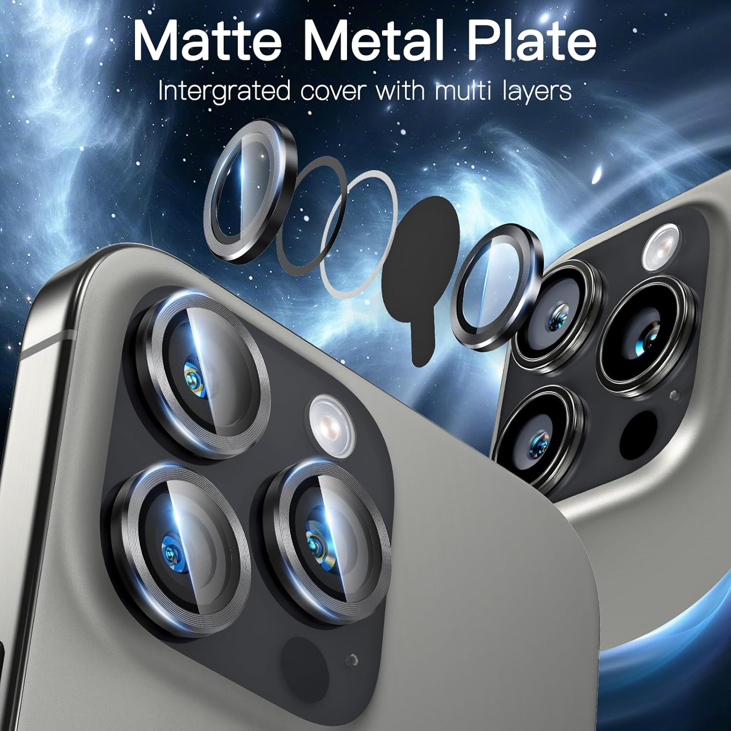 Giftorld Camera Lens Protector for Iphone 16 Pro/16 Pro Max,Aviation Aluminum 3D Ring,9H Tempered Glass,360 Degree Protection,Hd Clarity,4 Layers Unique Design,Full Coverage. (Black) image number 3