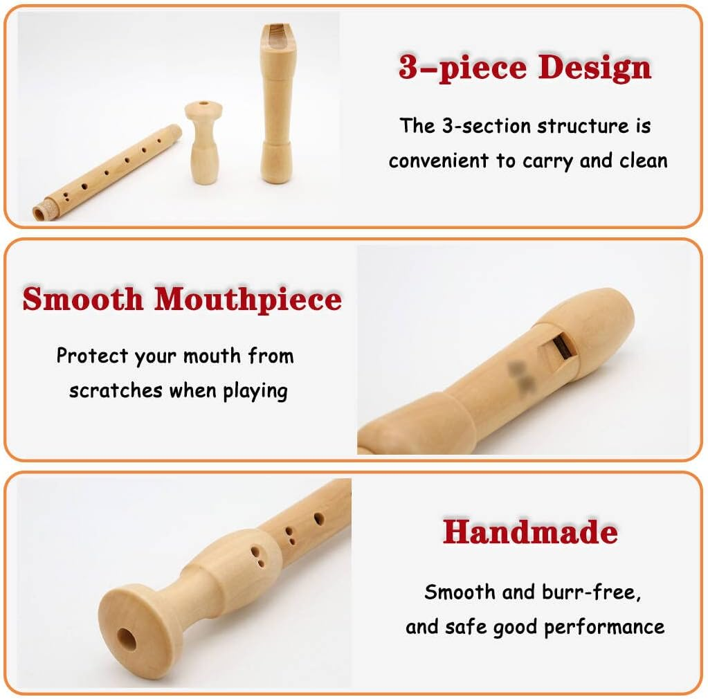 Recorders Instrument, German Recorders 8 Holes for Beginners, Baroque Recorders 3 Piece for Professional, Maple Wood F Key Alto Flute Instrument, with Cleaning Stick,Storage Bag image number 5