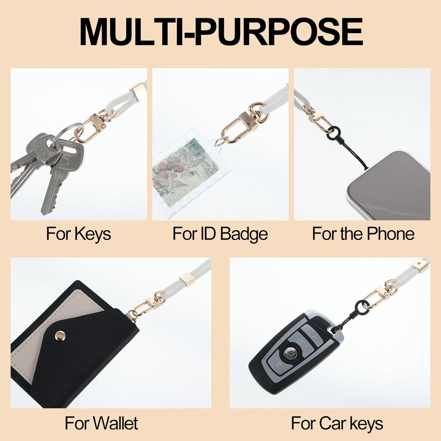 Badge Lanyard Set Adjustable Neck ID Card Holder Strap Aesthetic Name Tag Chain Breakaway Lanyard with Keychain Ring for Women Teacher Nurse Student Office Wallet Whistle Key Phone, White image number 1