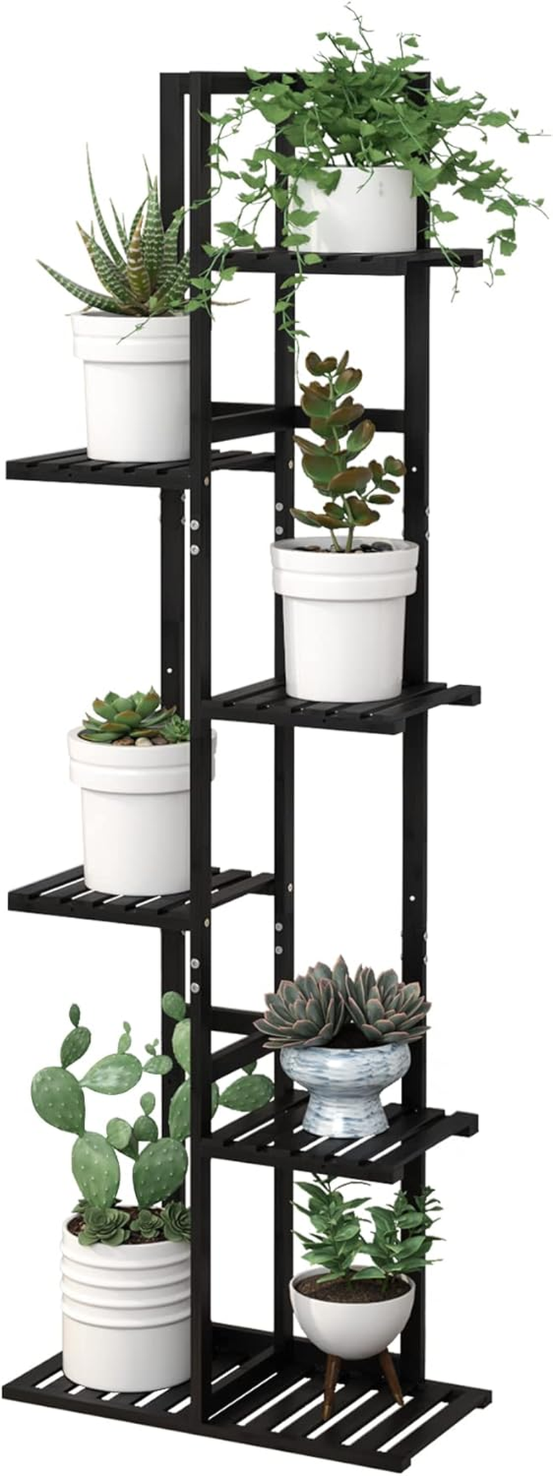 Laiensia Bamboo Plant Stand Rack 6 Tier,Multiple Stand Holder Shelf Rack, Indoor&Outdoor Planter Display Shelves for Patio Garden, Living Room, Corner Balcony and Bedroom,Black image number 1