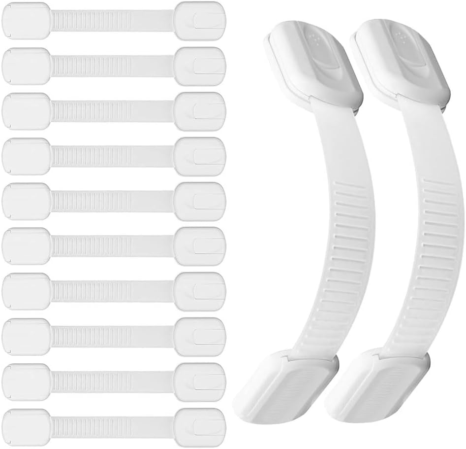 Aufondof 12 Pack Child Safety Strap Locks Refrigerator Cabinet Drawer Door Latches Baby Pets Proof,Easy to Use No Tools Required,Durable and Reliable for Cabinets, Drawers image number 3