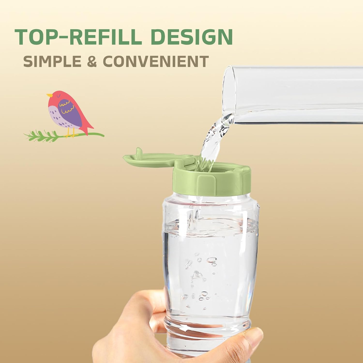 Bird Bath, Automatic Water Dispenser for Cage, Hanging Water Bottle for Parakeets, Canaries, Cockatiels, Finches, Budgies (Green, 240Ml) image number 4