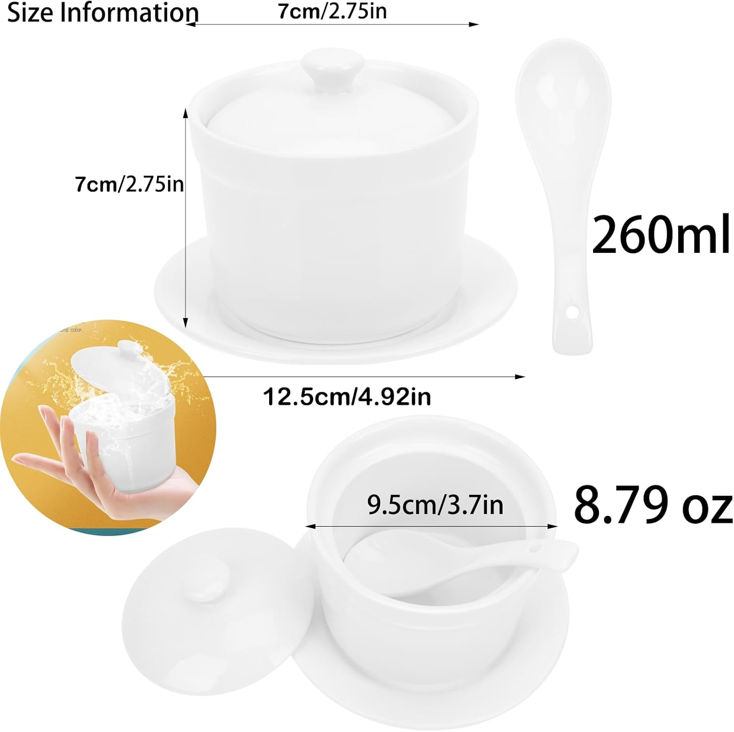 Angoily 1Set Ceramic Stewing Bowl Lid Delicate Soup Bowl for Restaurant Use for Steamed Eggs Soups and Desserts Spoon and Plate Safe for Microwave and Dishwasher image number 5