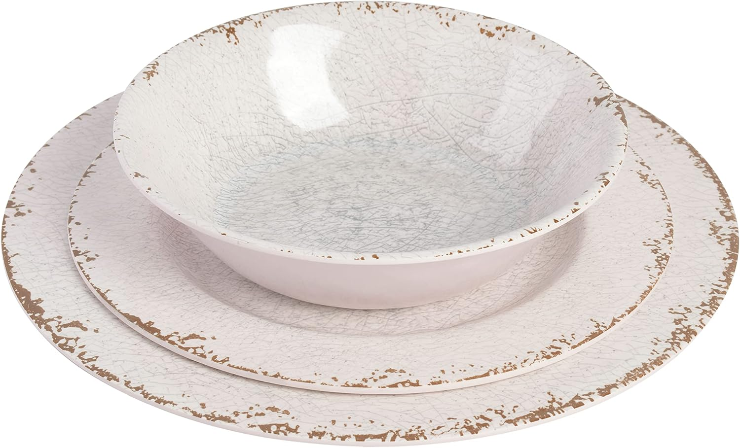 Gibson Studio 12 Piece Melamine Mauna Dinnerware Set, Ice Rustic image number 6