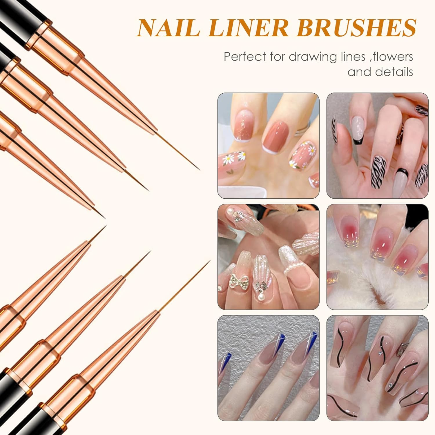 Professional Nail Art Liner Brush Set-Double-Ended Acrylic Nail Art Brushes Set, Etercycle Gel Polish Nail Art Design Pen Painting Tools Nail Art Liner Brush and Nail Dotting Pen for Acrylic Application Salon at Home DIY Manicure image number 1