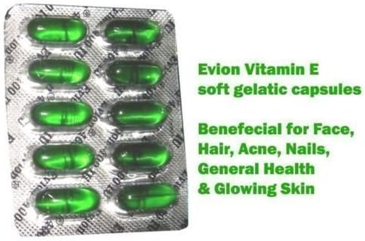 Evion 400 MG Vitamin E Capsule for Face, Hair, Pimple, Glowing Skin, Dark Circles, Skin Whitening & Control Hair Loss, 100 Capsules image number 2