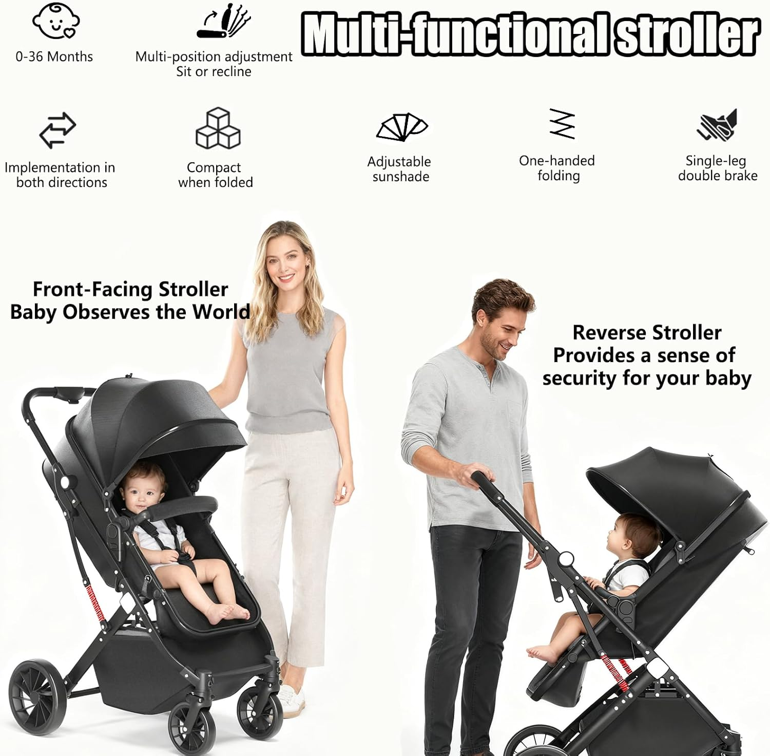3In1 Aluminium Alloy Pram Baby Stroller, Lightweight Travel Pram for Newborn to Toddler, Adjustable Reclining Seat, Foldable Design, Storage Basket, 5-Point Harness & Sun Canopy, Lightweight Travel Baby Trolley image number 5
