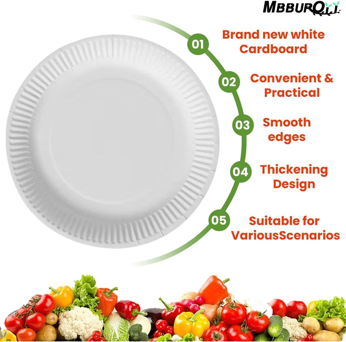 MBBUROYY 100% Compostable Small Paper Plates, 100 Pack 7 Inch Disposable Paper Plates, Uncoated Biodegradable Plates Made of Sugar Cane Fibers, Perfect for Sandwich, Cake, and Snack - 9'' Inch image number 3